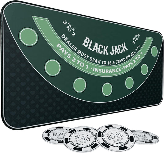 iEsstros 70" x 35" Blackjack Table Mat with Storage Bag & 6 Coasters