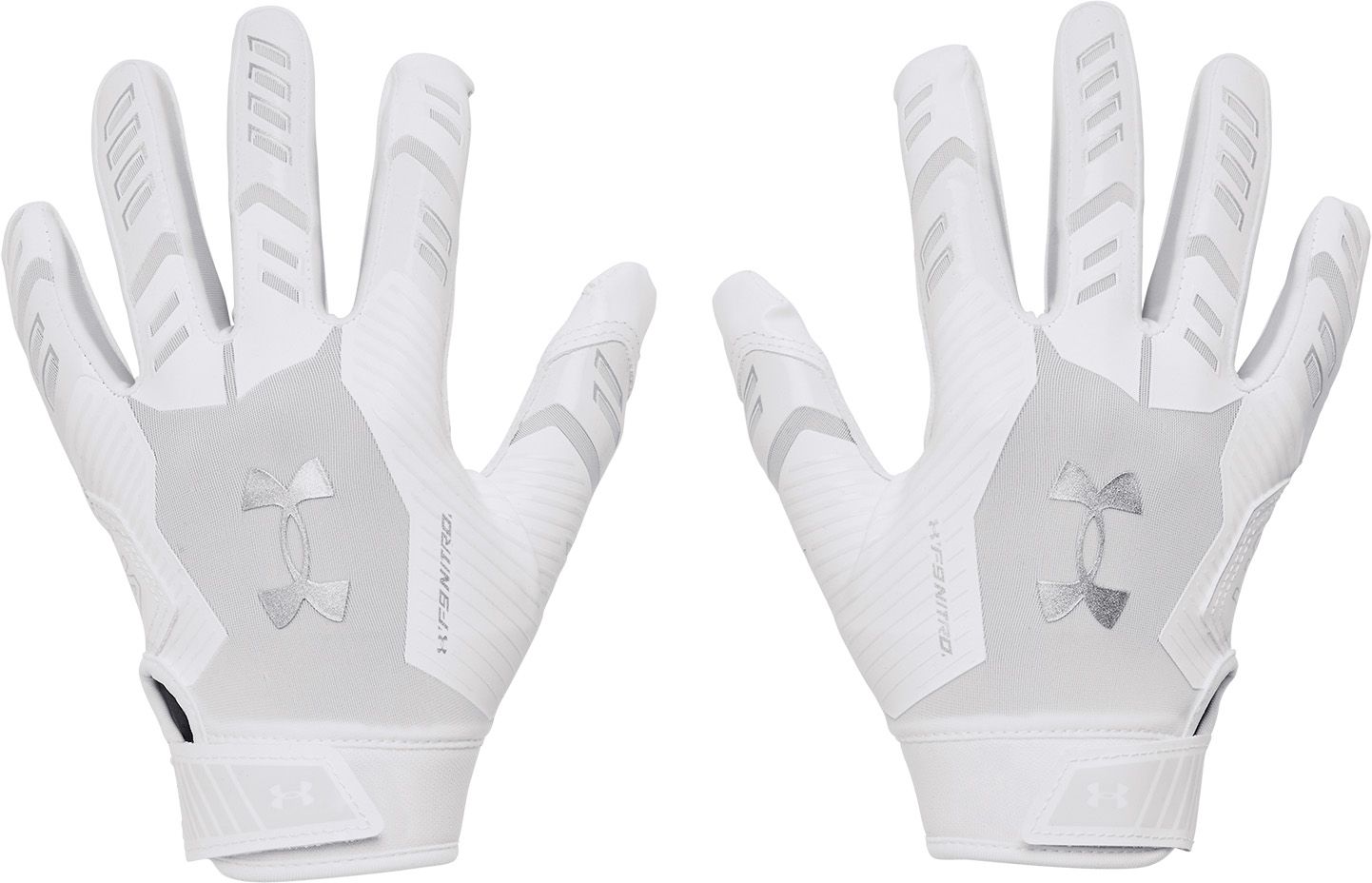 Under Armour F9 Youth Football Receiver Gloves - White/Silver, Medium