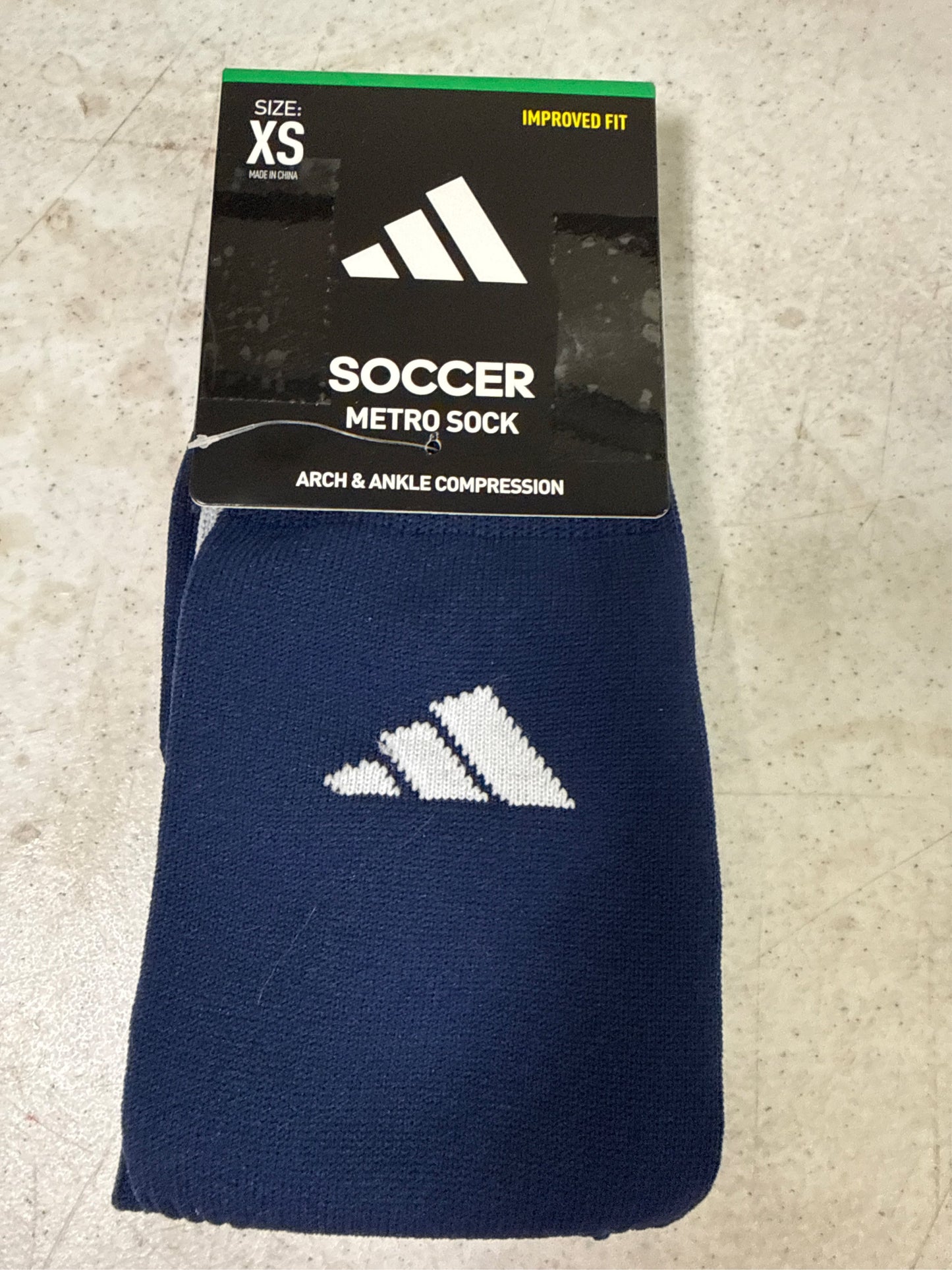 Adidas Metro VI Soccer Socks - Navy Blue/White, Size XS