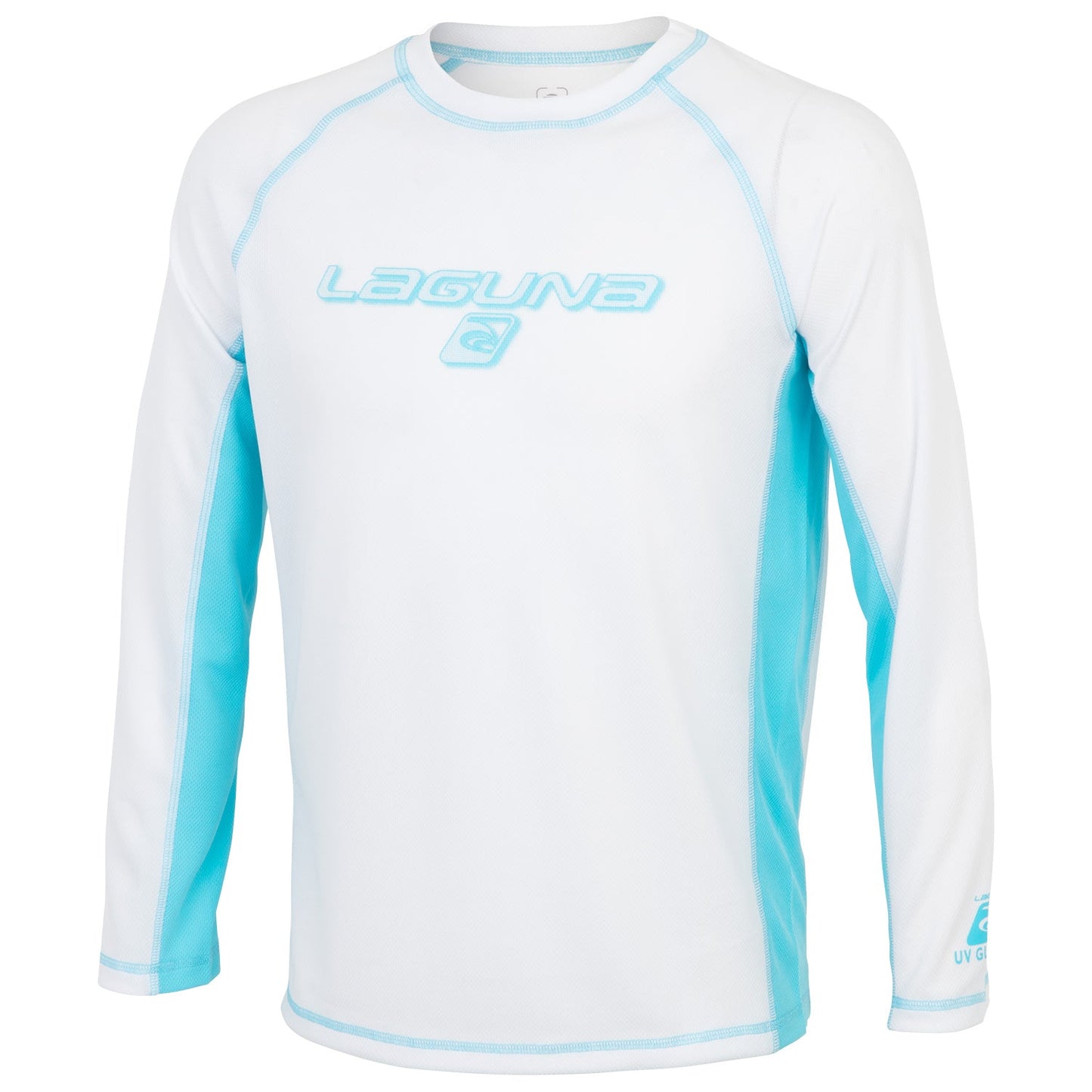 Laguna Boys' Surf Beat Long-Sleeve Rash Guard Swim Tee - White/Blue, Size M (10/12)
