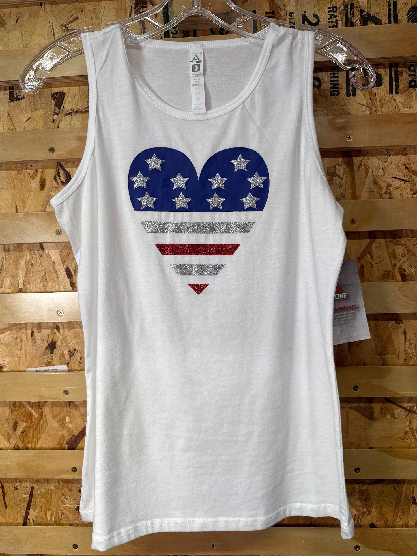 TEC-ONE Girls Americana Heart Graphic Tank Top - White, XL (16)