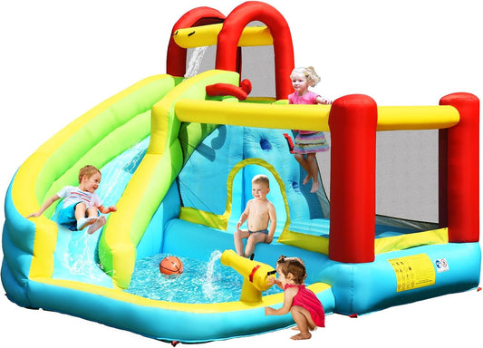 KOTEK Inflatable Water Slide & Bouncy Castle for Kids - Splash Pool & Climbing Wall (Blower Not Included)