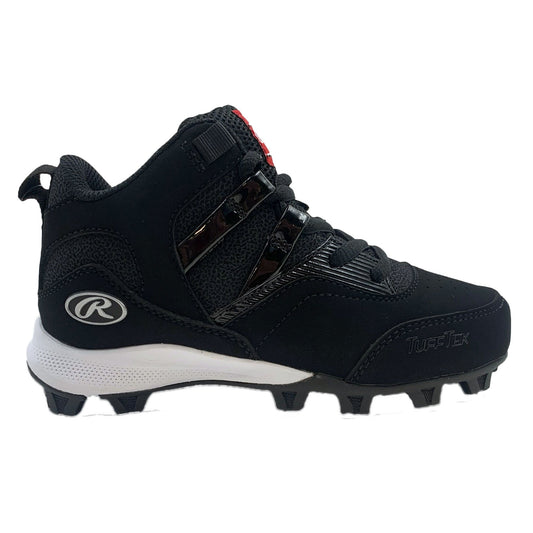 Rawlings Sideline Mid Youth Baseball Cleats - Black/Silver, Size 9