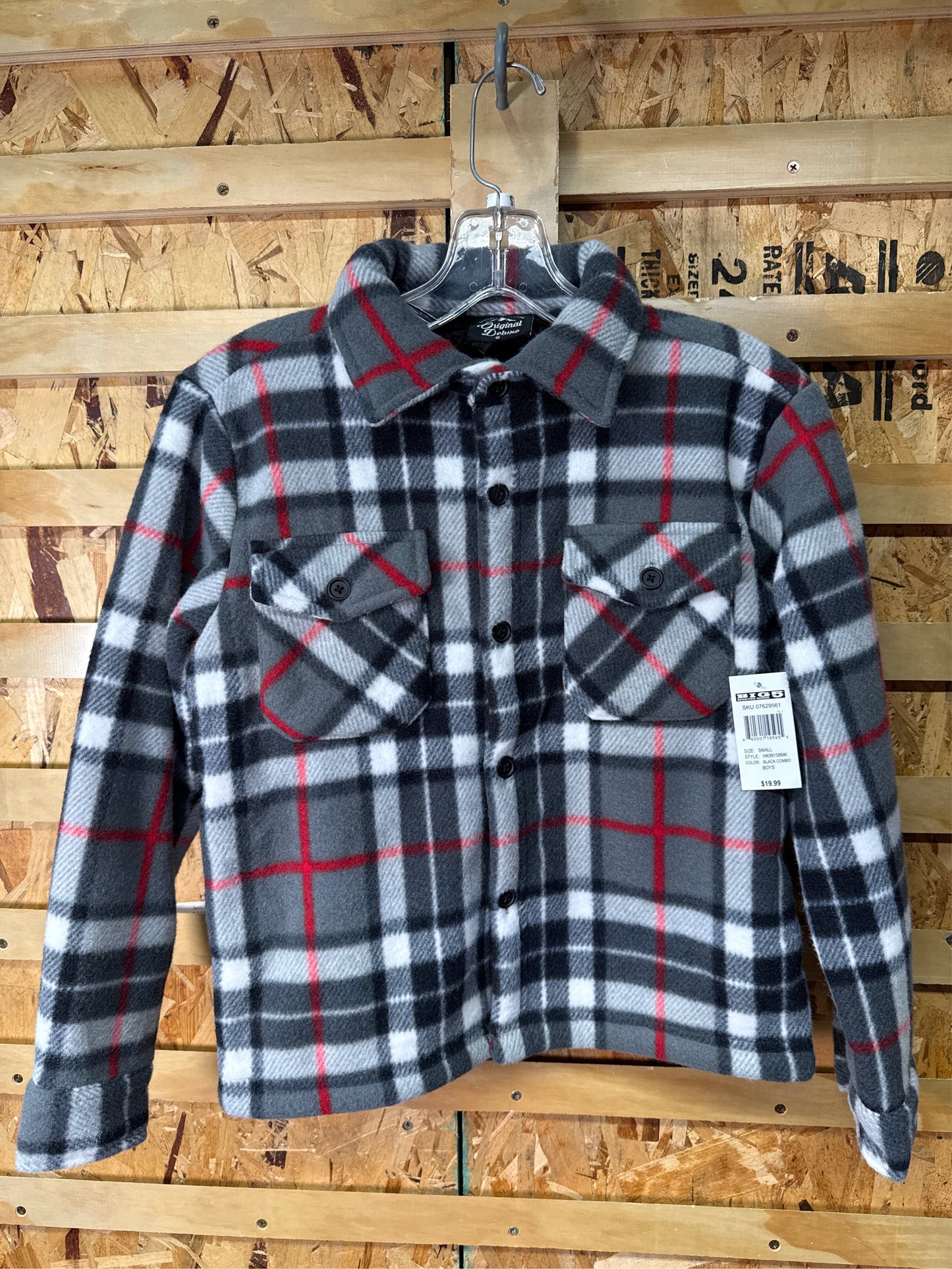 Original Deluxe Boys' Sherpa-Lined Plaid Shirt Jacket - Black Combo, Small