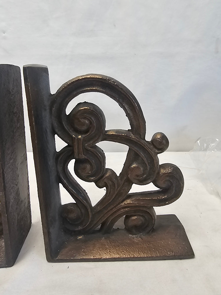 Elegant Cast Iron Scrollwork Bookends - Set of 2