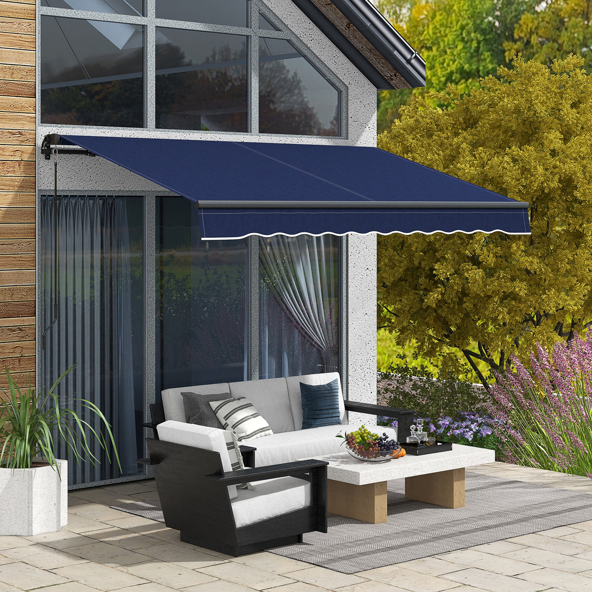 Outsunny 8' x 6.5' Manual Retractable Awning - 280gsm Blue UV Resistant Sunshade