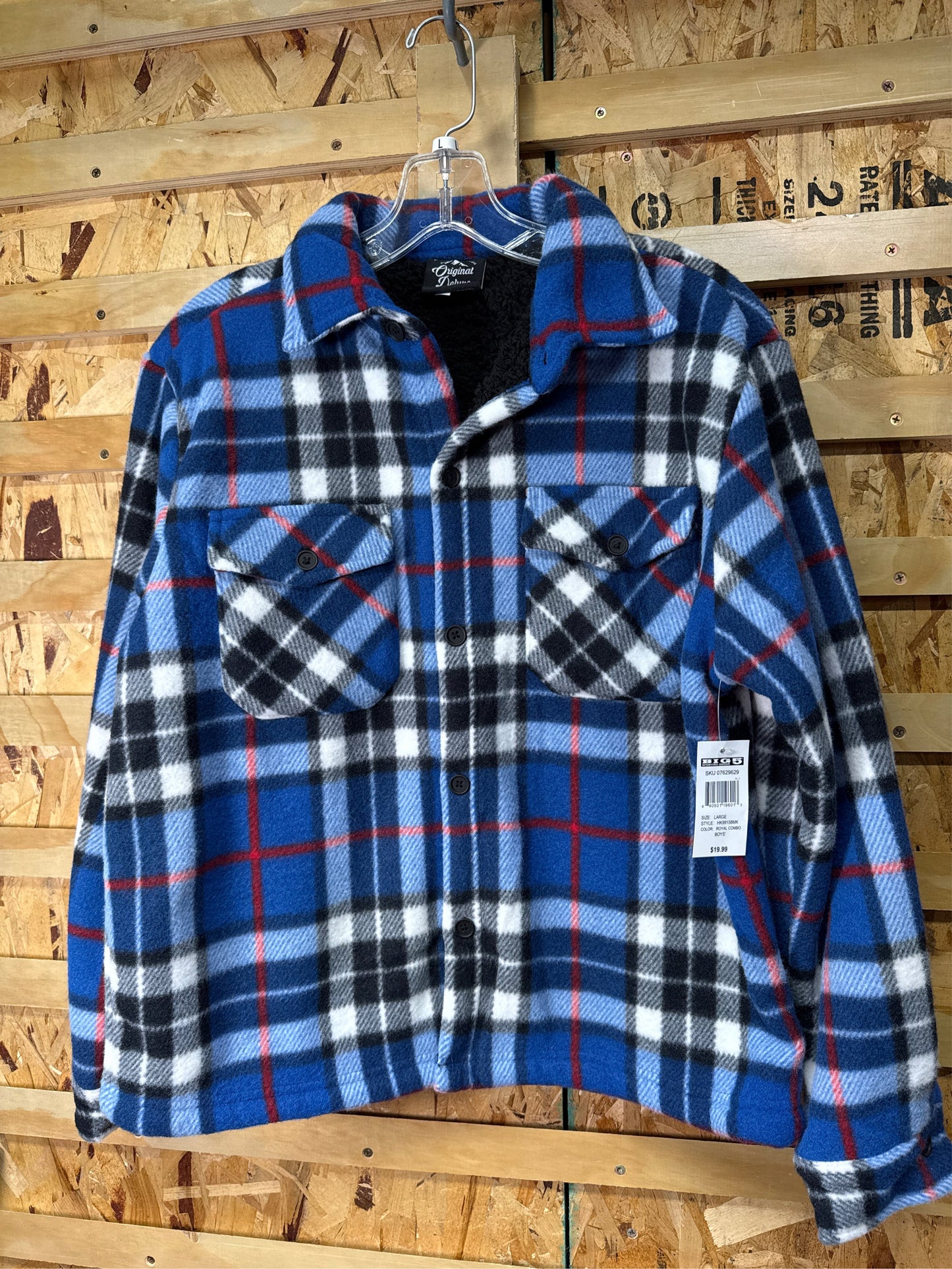 Original Deluxe Boys' Sherpa Lined Plaid Shirt Jacket - Royal Combo, Large
