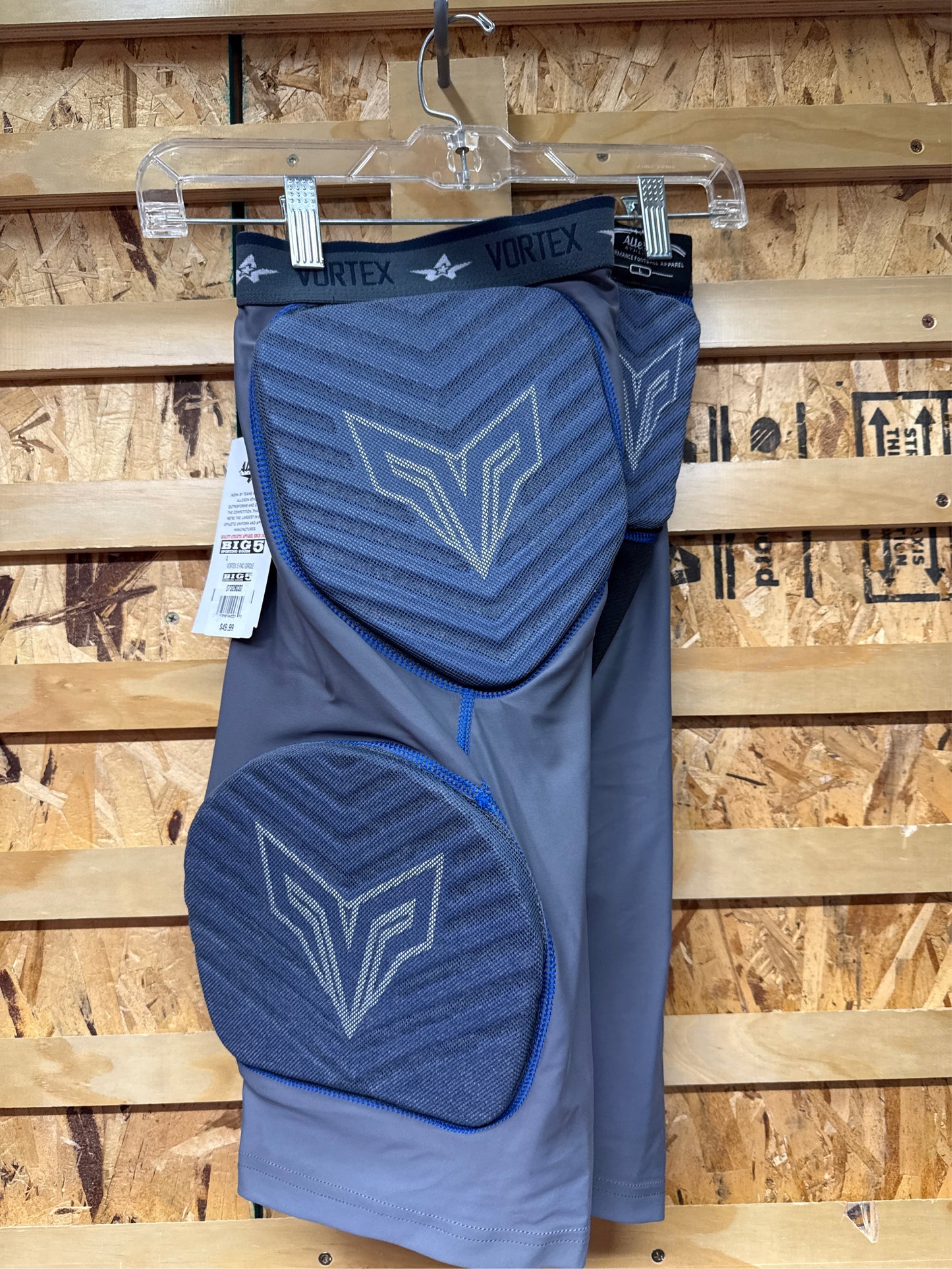 Alleson Adult Vortex Integrated 5-Pad Football Girdle, Gray/Blue - Large