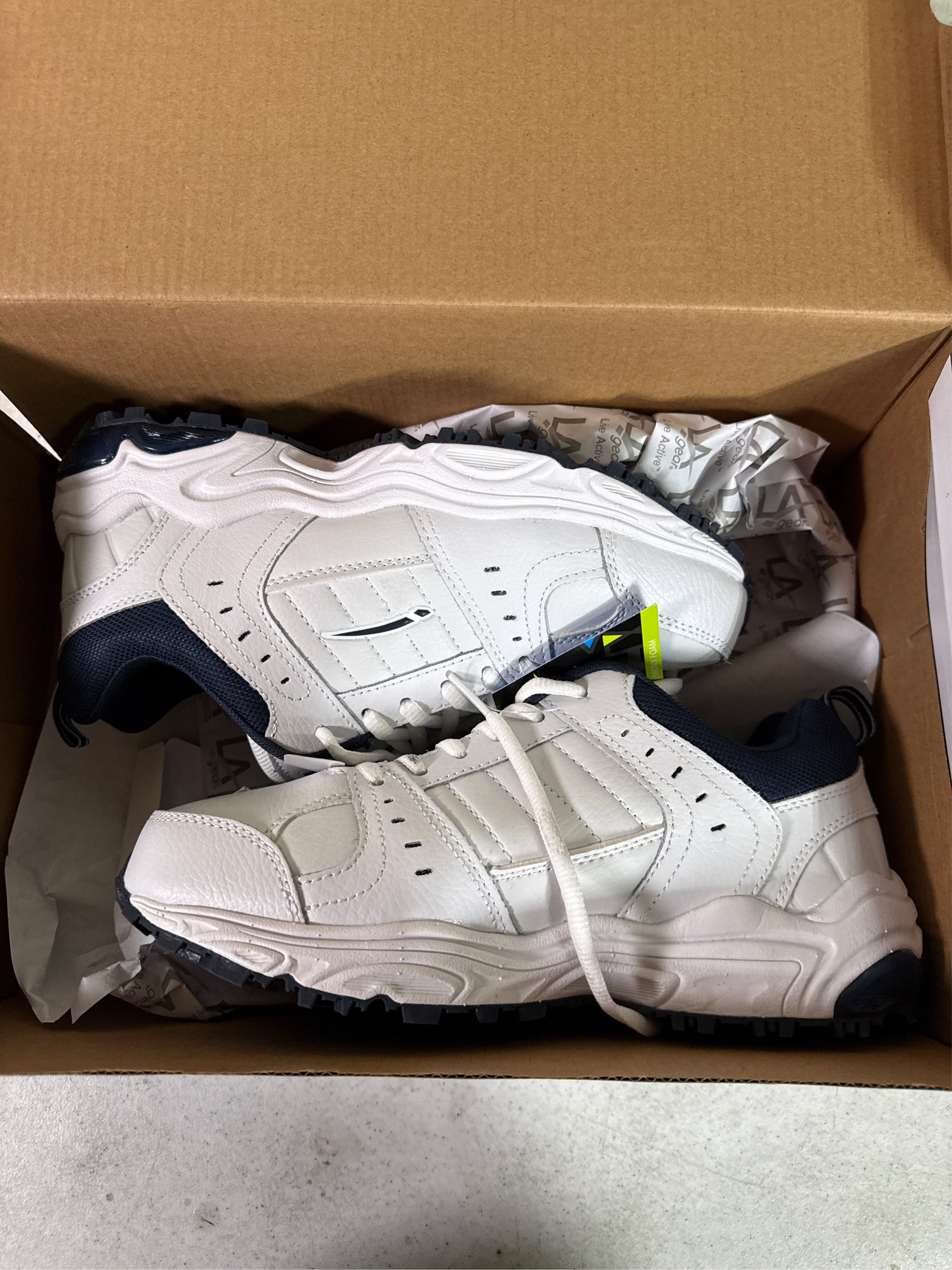 LA Gear Men's Memory Fortitude Wide Training Shoes - White/Navy, Size 7