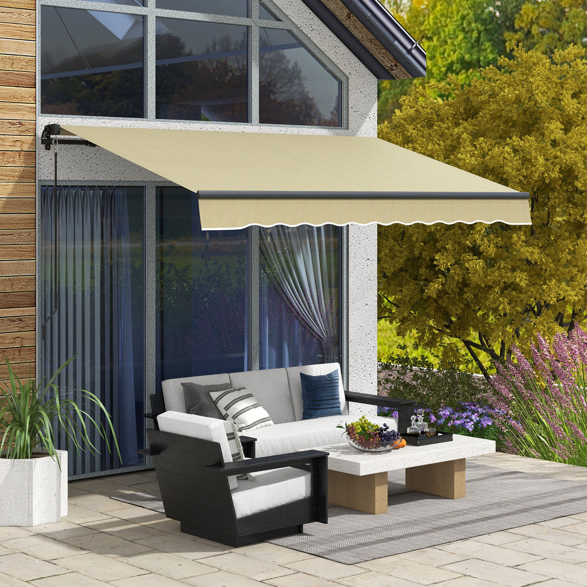 Outsunny Retractable Manual Patio Awning - 280gsm UV-Resistant Sunshade