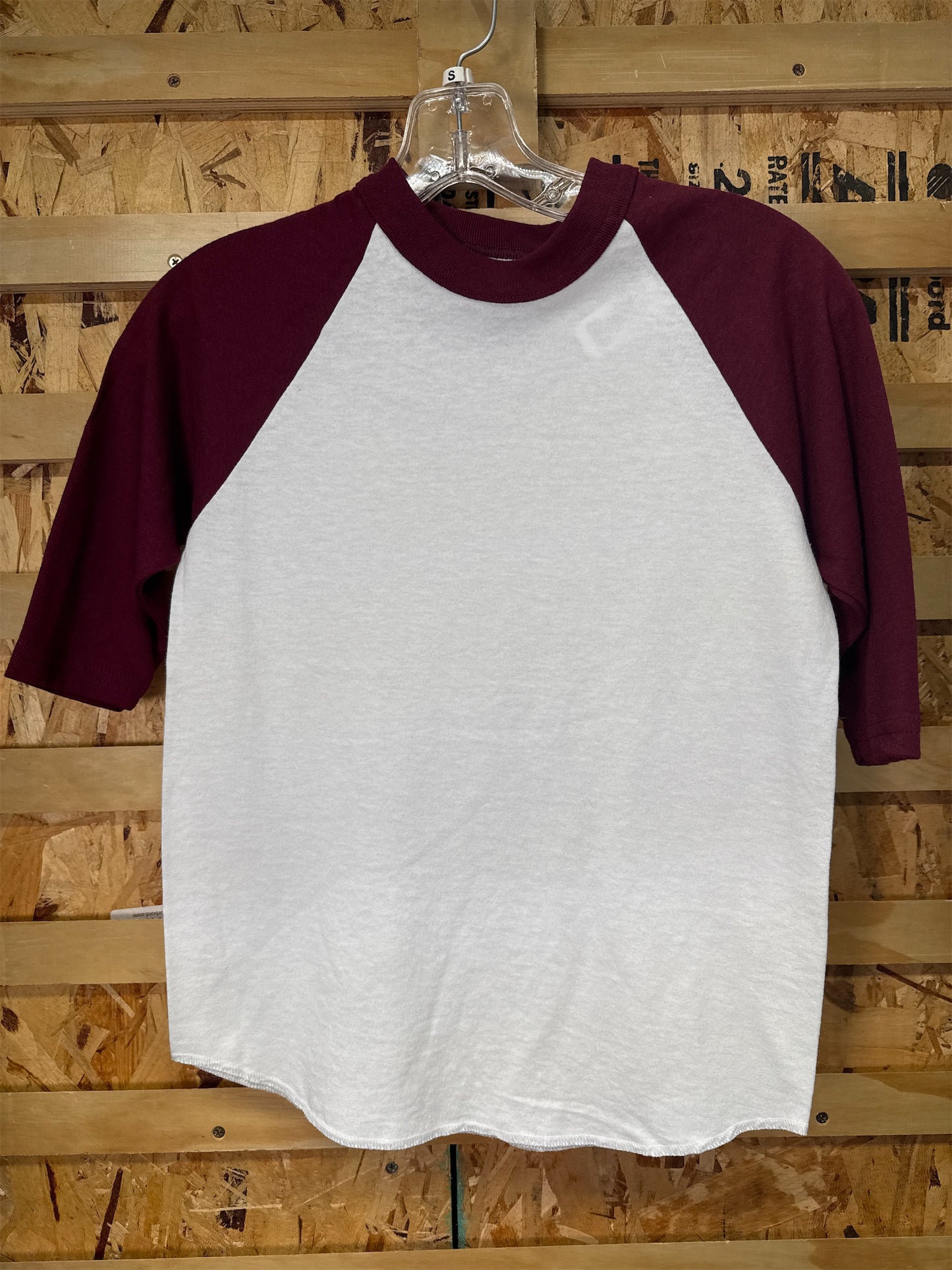 Soffe Youth Baseball/Softball 3/4 Sleeve Raglan Shirt, White/Maroon - Small