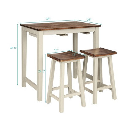 Costway 3-Piece Bar Table Set with 2 Saddle Stools, Space-Saving Design