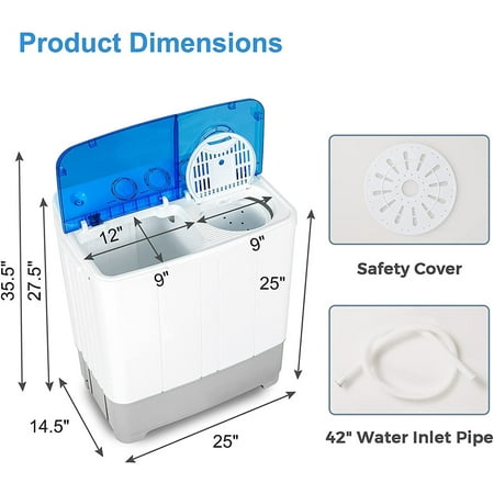 Costway Portable Twin Tub Washing Machine with 13.2 lb Washer & 8.8 lb Spinner