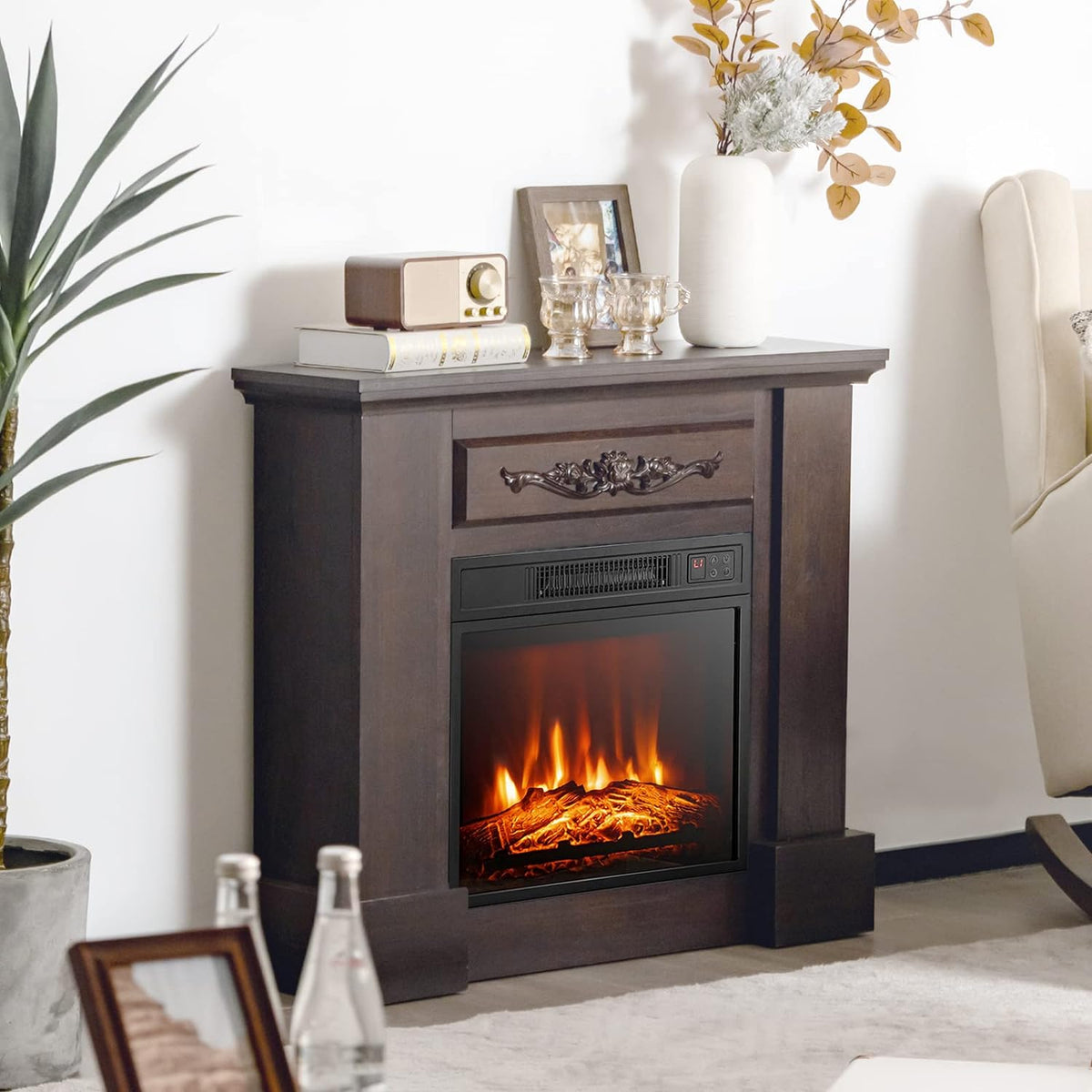 ORALNER 18" Electric Fireplace Insert Heater, 1400W - Black