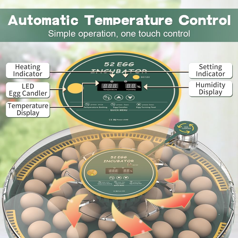 Advwin 52-Egg Digital Incubator with Automatic Egg Turner and Temperature Control