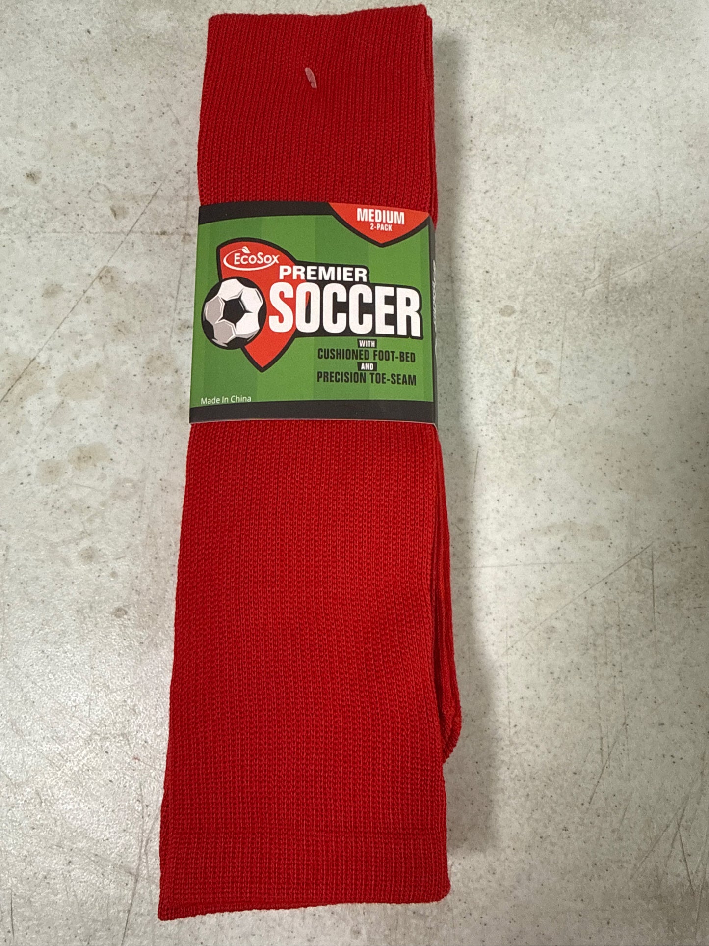 EcoSox Premier Over-the-Calf Soccer Socks - 2-Pack, Red, Size Medium (9-11)