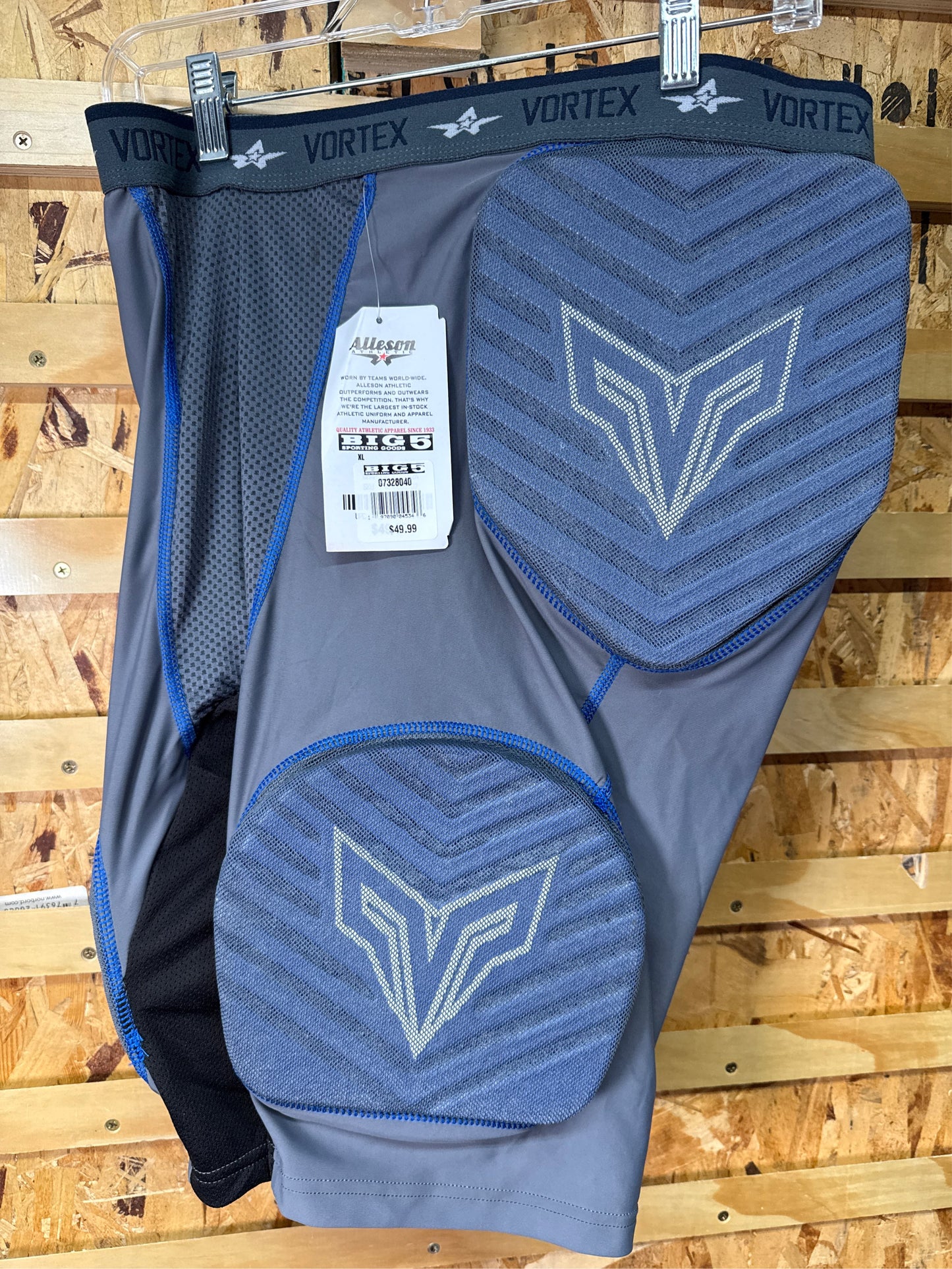 Alleson Adult Vortex Integrated 5-Pad Football Girdle - Gray/Blue, Size XL