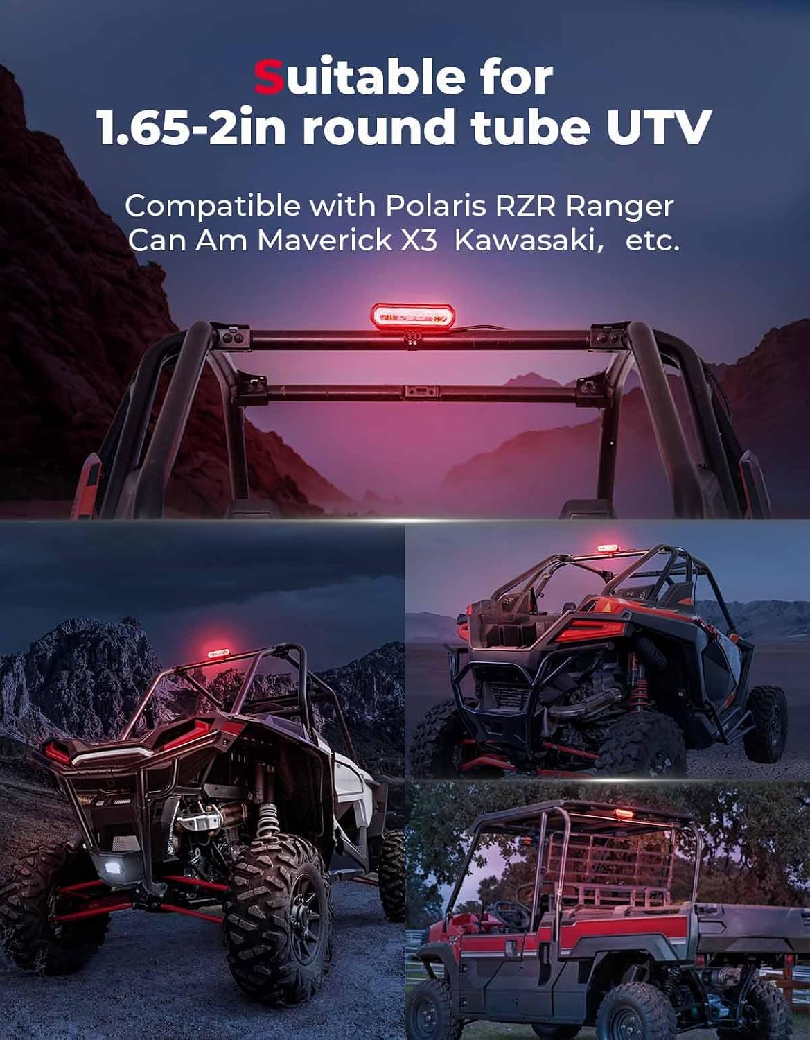 Kemimoto UTV LED Chase Brake Tail Light for Polaris RZR and Can-Am