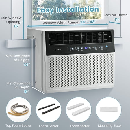 Costway 6000 BTU Window Air Conditioner with Remote and LED Control Panel - White