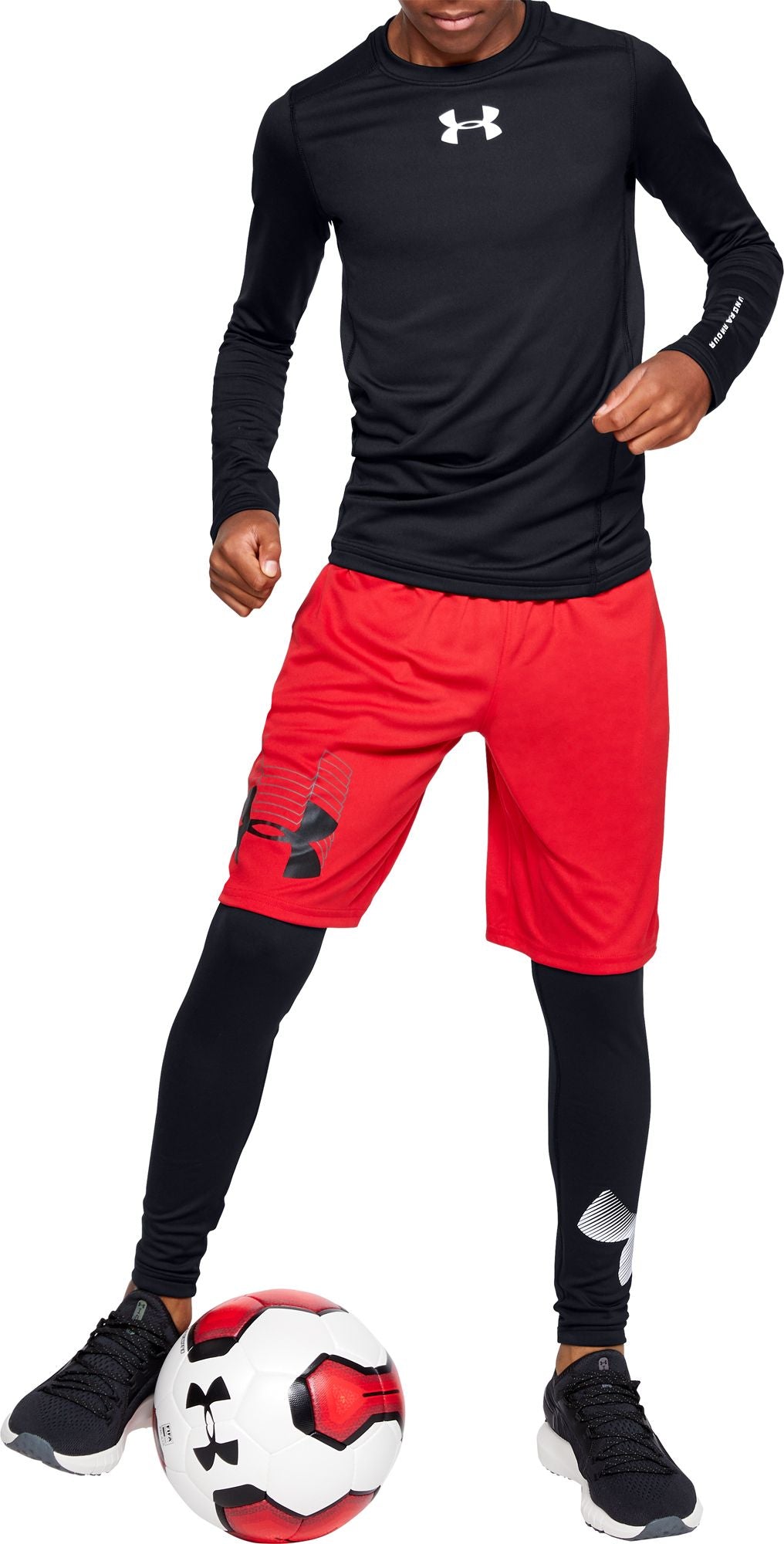 Under Armour Boys' ColdGear Armour Leggings - Black/White, XL