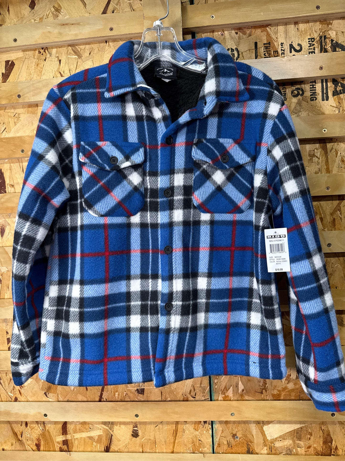 Original Deluxe Boys' Bonded Sherpa-Lined Plaid Shirt Jacket - Royal Combo, Size M