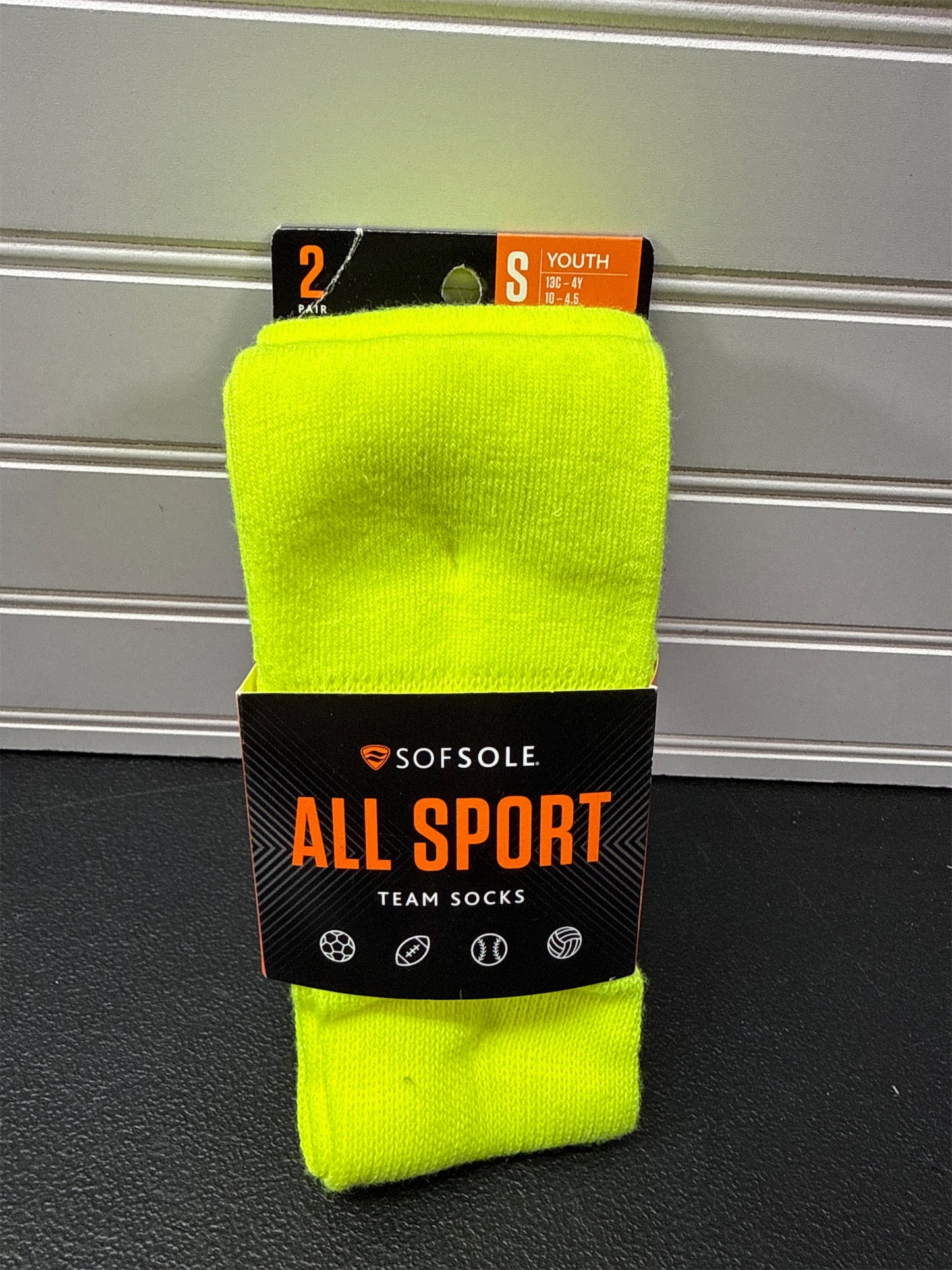 Sofsole All-Sport Youth Team Athletic Socks - 2-Pack, Neon Yellow, Small