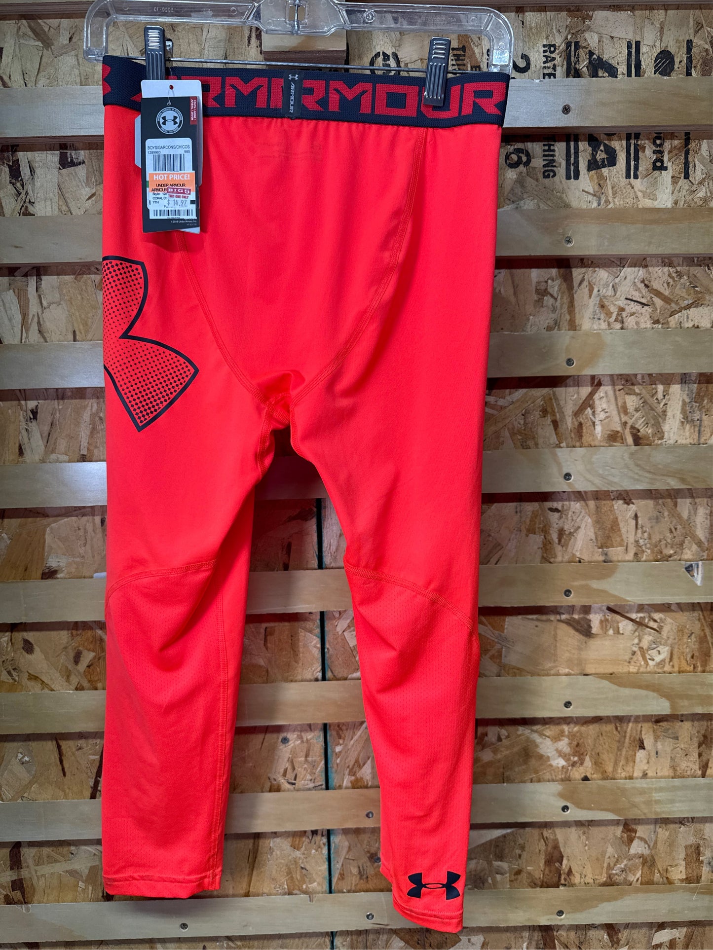 Under Armour Boys' HeatGear Logo Leggings - Coral Combo, Size L
