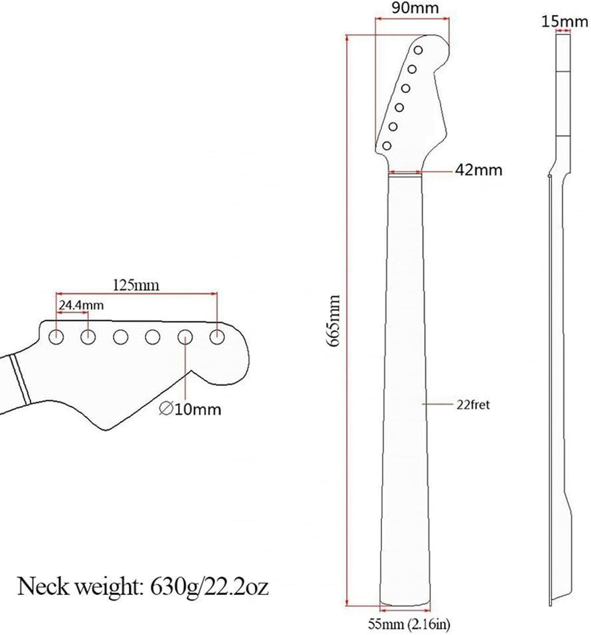Renhuavoy 22-Fret Electric Guitar Neck Replacement - Matte Yellow