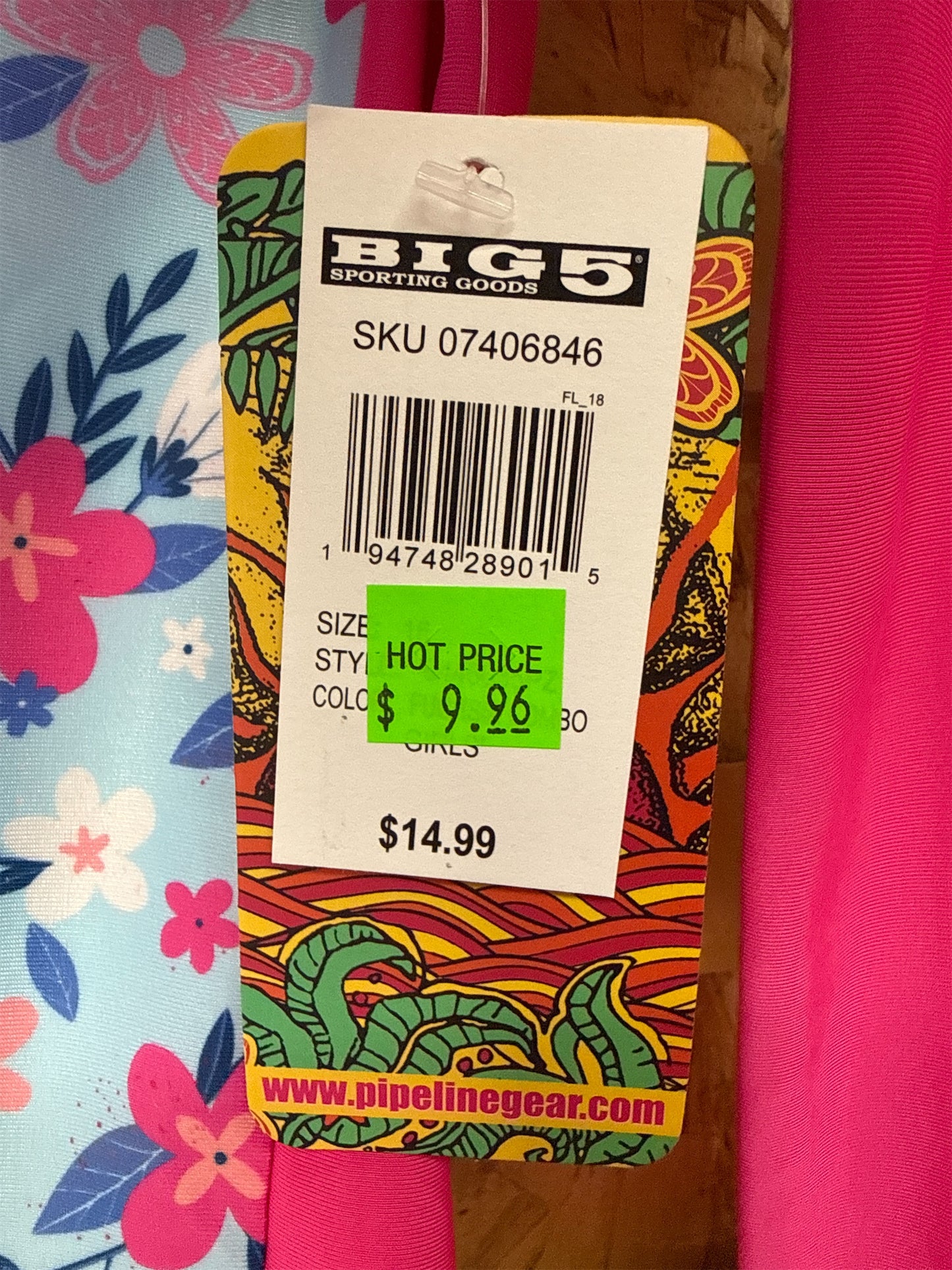 Pipeline Girls' Long Sleeve Rash Guard Swim Shirt - Pink/Blue Floral, Size 16