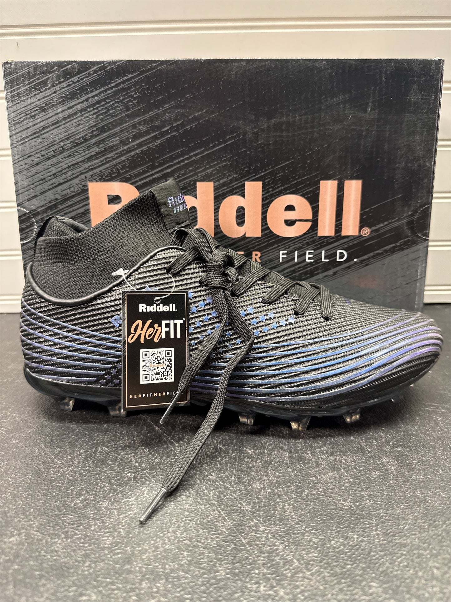 Riddell Revel TPU Women's Football Cleats - Black/Blue, Size 10