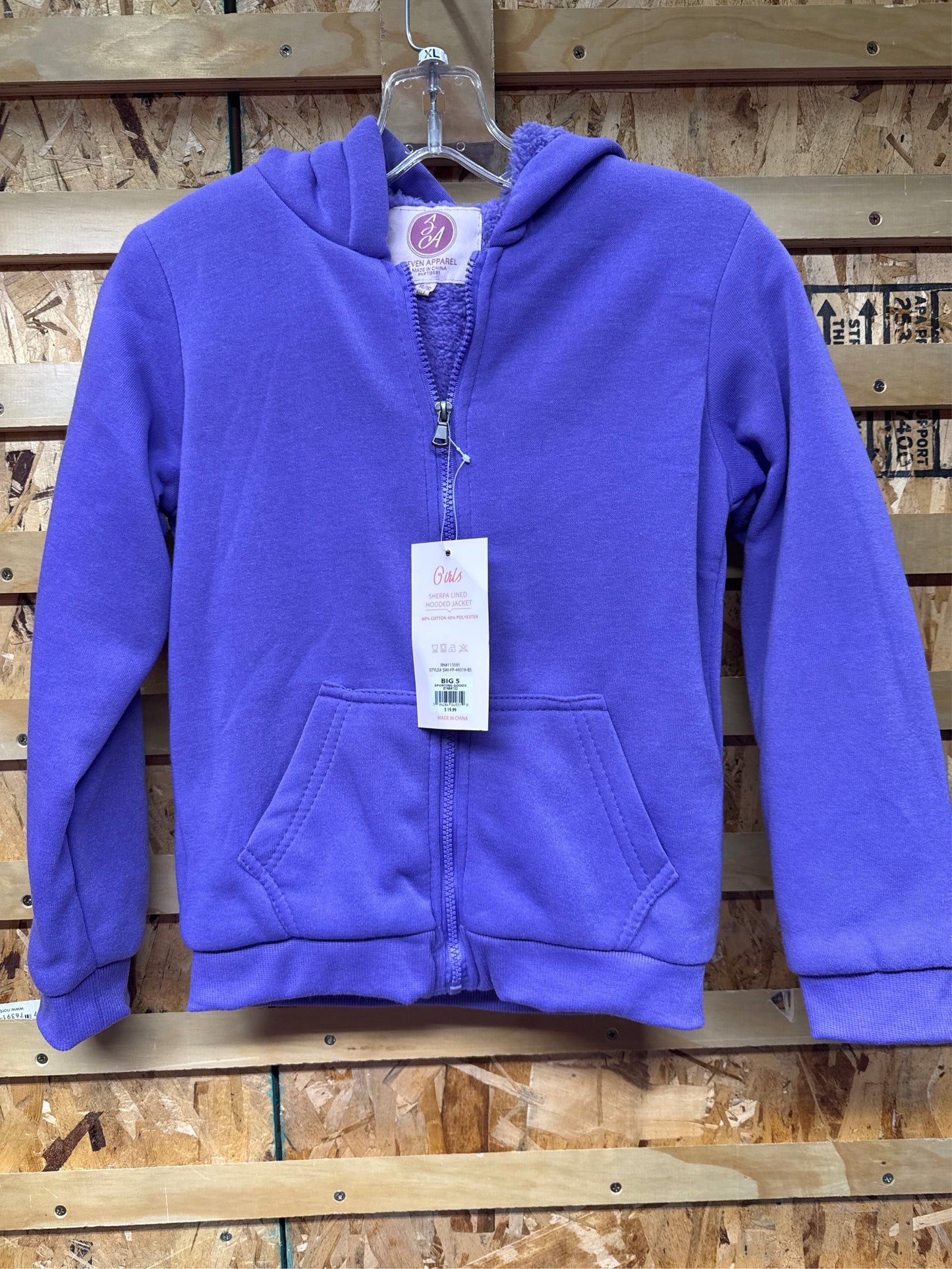 Seven Apparel Girls' Sherpa-Lined Hooded Full-Zip Jacket - Purple, Size XL (14-16)