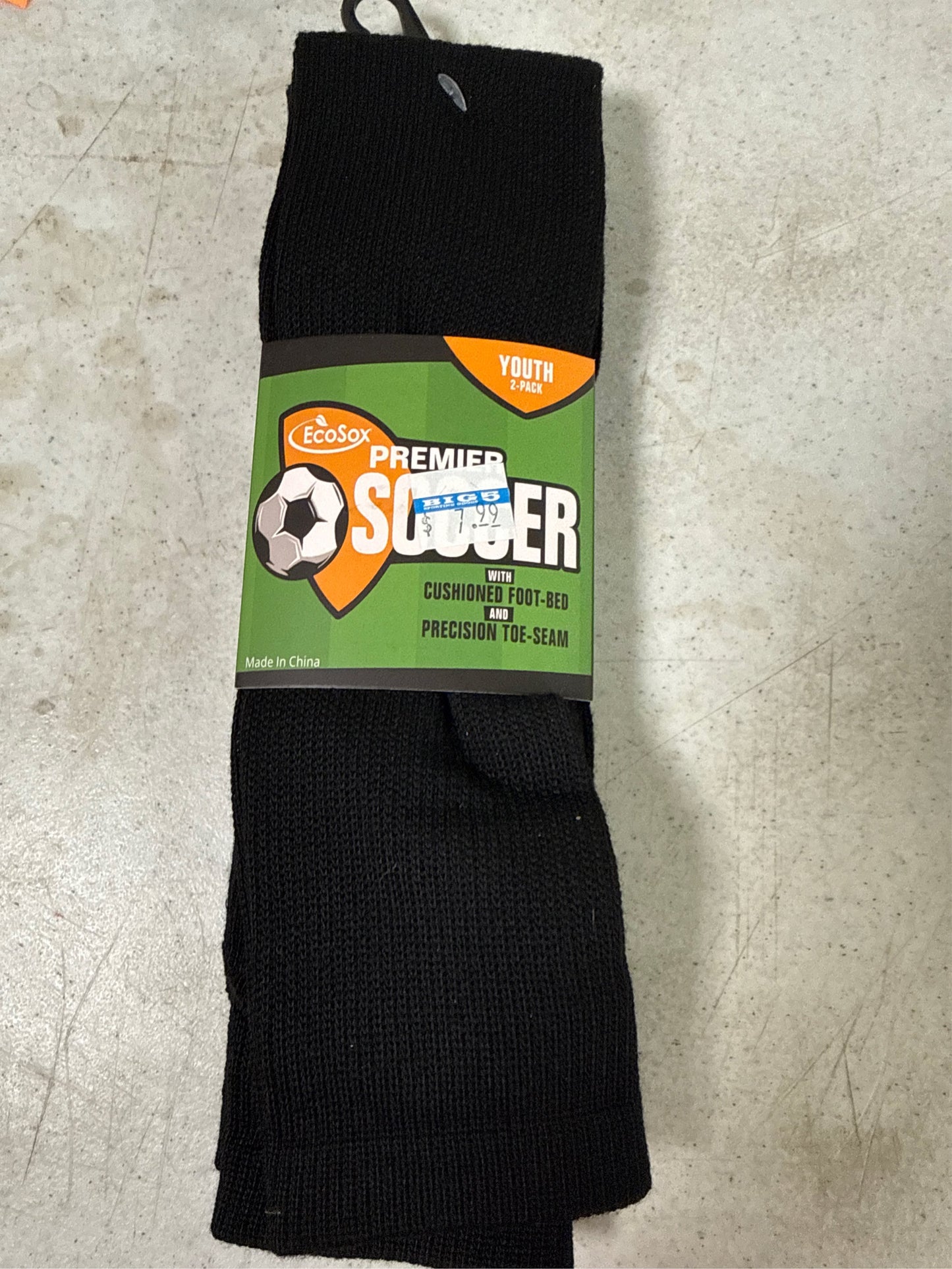 EcoSox Premier Youth Over-The-Calf Soccer Socks - 2 Pack, Black, Size 7-9