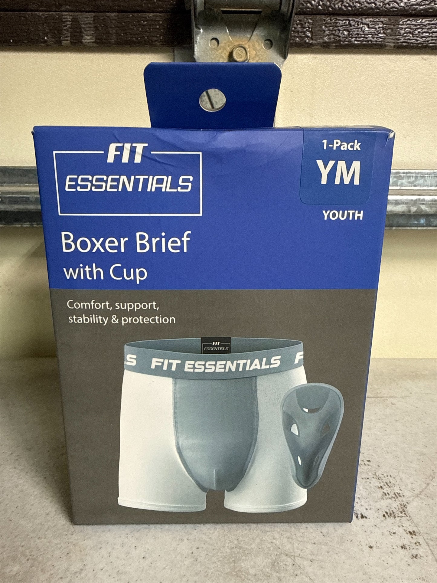 Fit Essentials Youth Boxer Brief with Athletic Cup - White/Gray, Size Medium