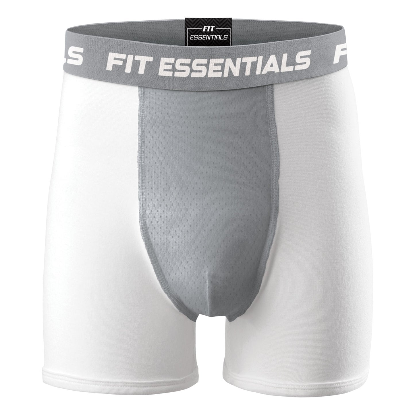 Fit Essentials Adult Performance Boxer Briefs with Athletic Cup, 2-Pack - White/Gray, Small