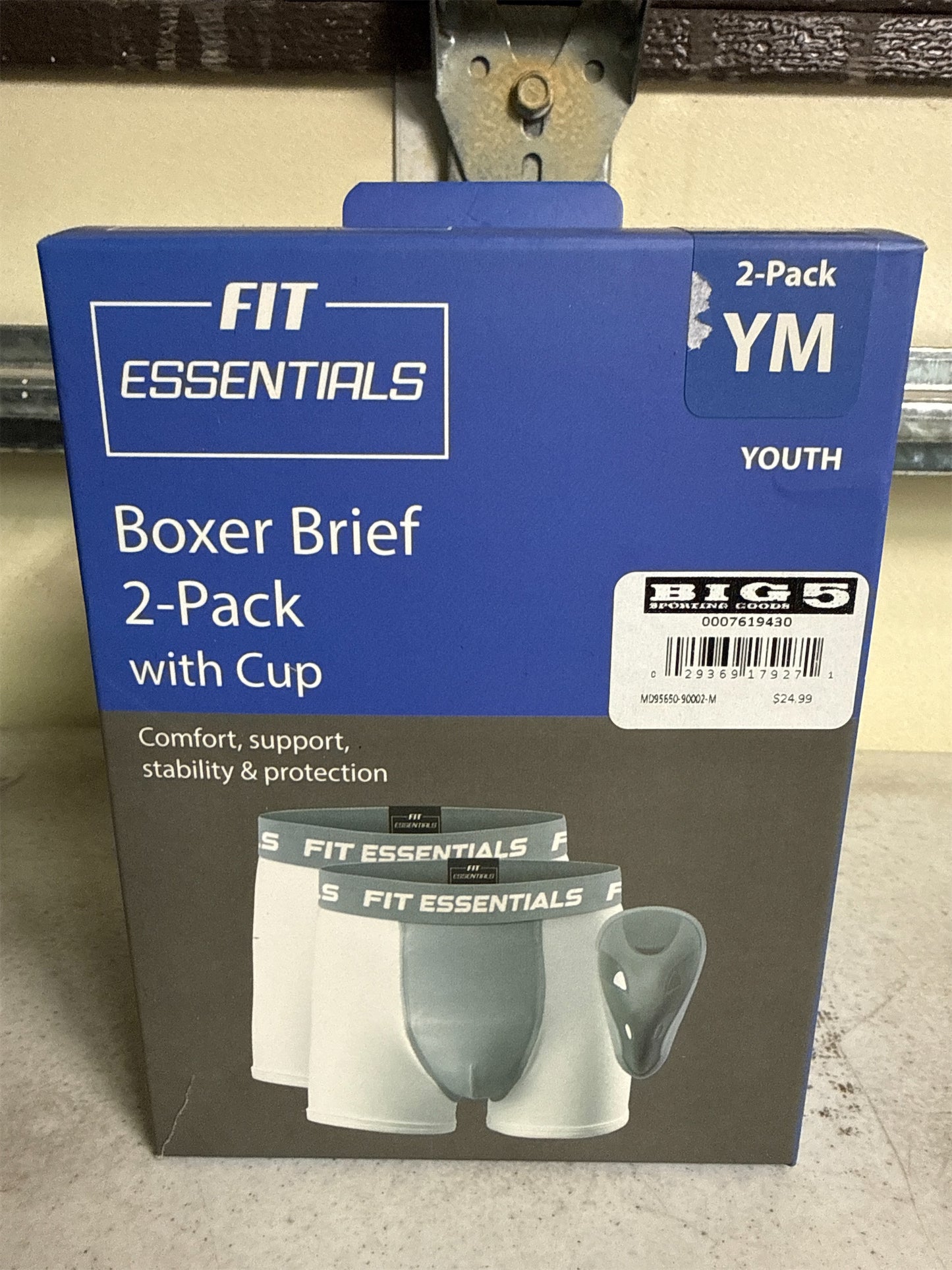 Fit Essentials Youth Boxer Briefs with Athletic Cup, 2-Pack - White/Gray