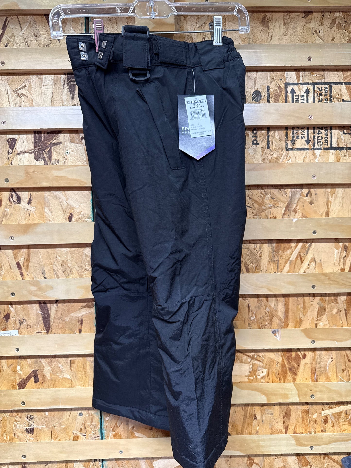 Sport Essentials Youth Suspender Snow Pants - Black, Size 6
