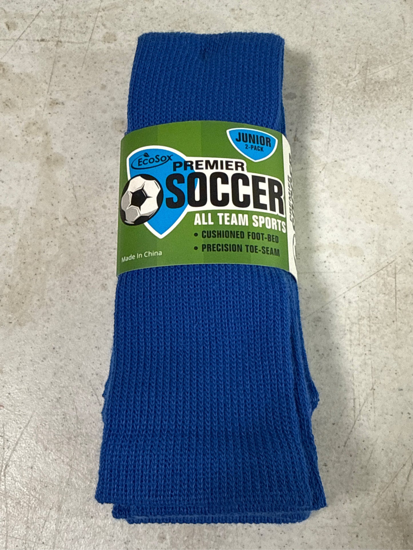 EcoSox Premier Over-the-Calf Soccer Socks - 2-Pack, Bright Royal Blue, Junior Size 5-7