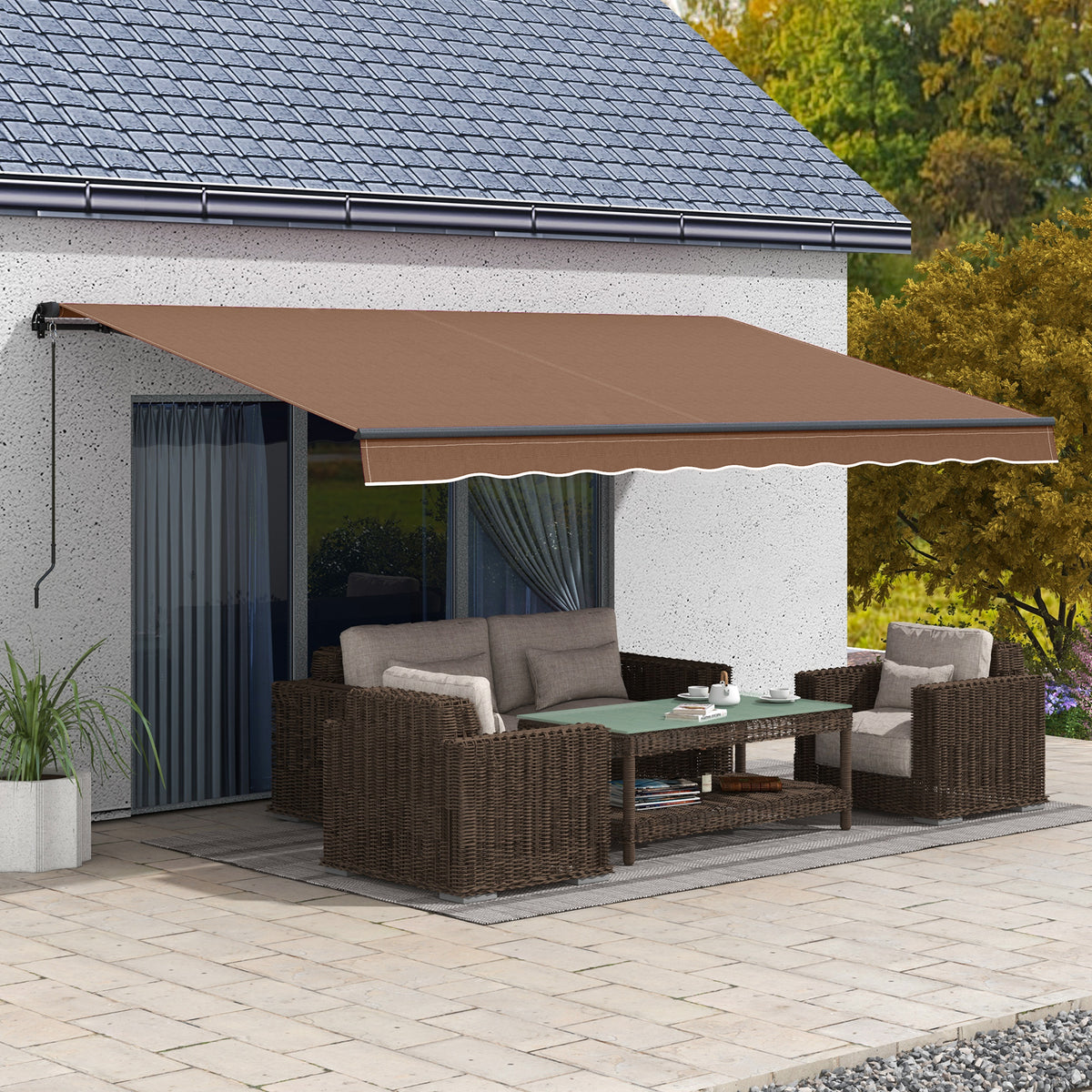 Outsunny 16' x 10' Retractable Patio Awning - UV-Resistant Sunshade Shelter - Brown