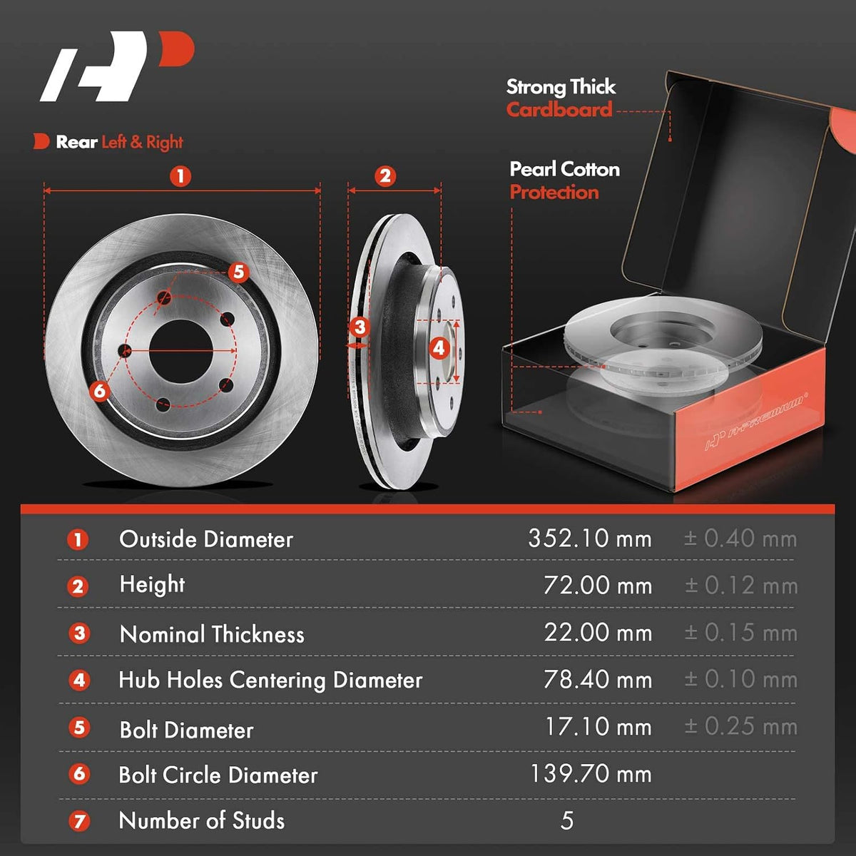 A-Premium 13.86" Rear Vented Disc Brake Rotors & Ceramic Pads Kit