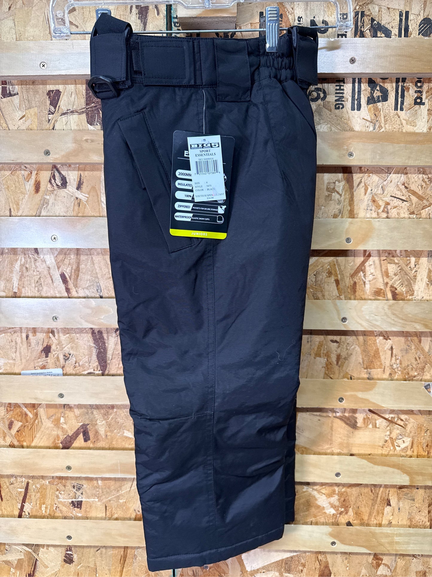Sport Essentials Junior Youth Suspender Snow Pants - Black, Size 4
