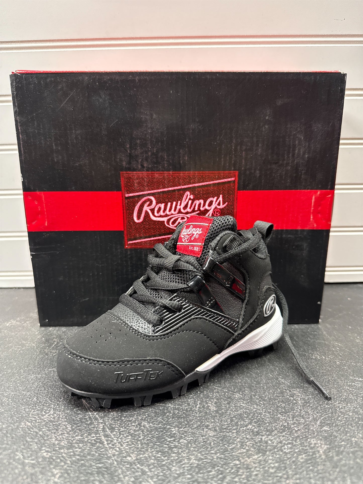 Rawlings Sideline Mid Youth Baseball Cleats - Black/Silver, Size 9