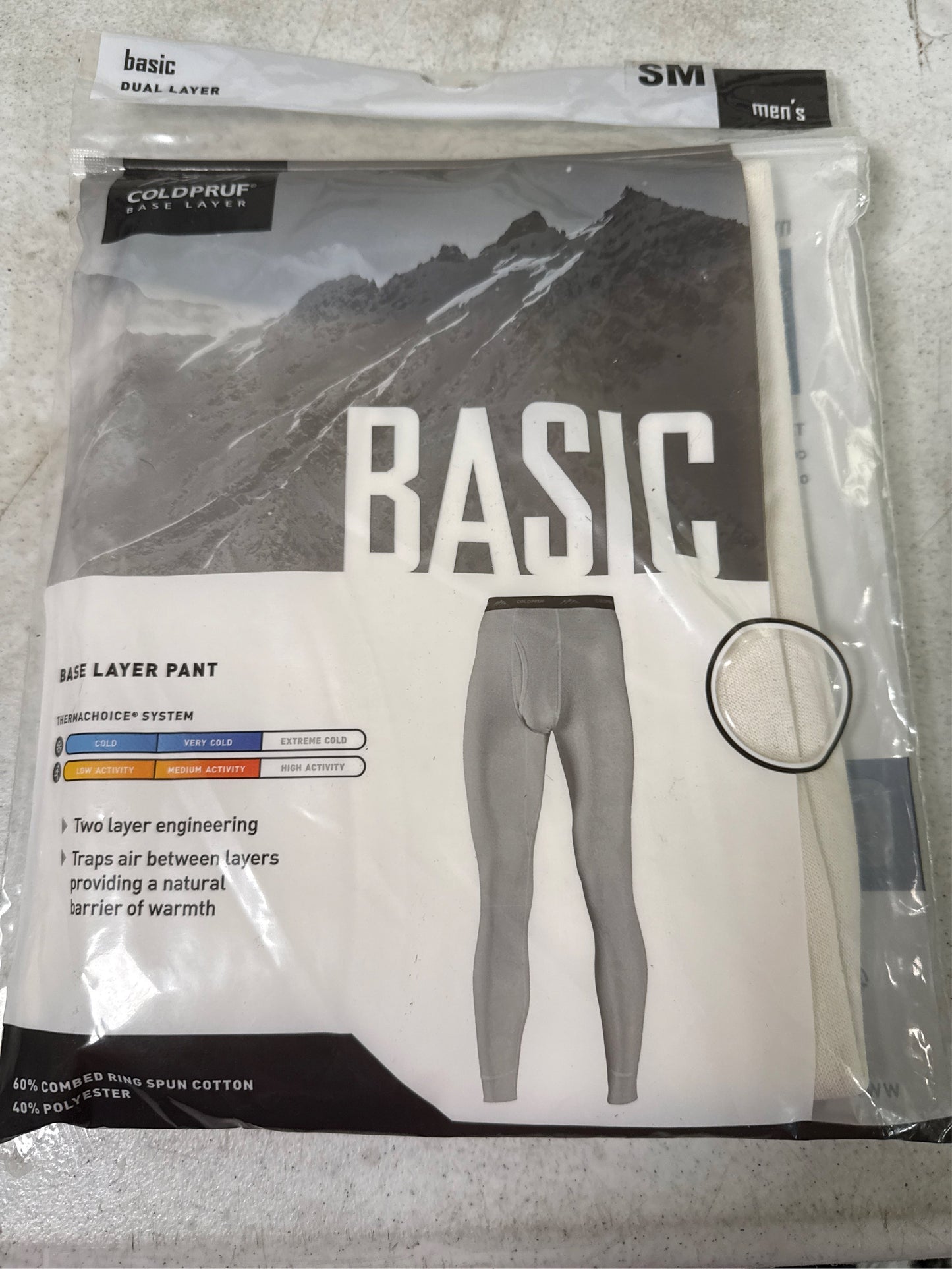 Coldpruf Men's Basic Dual Layer Thermal Base Layer Pants - White, Size S