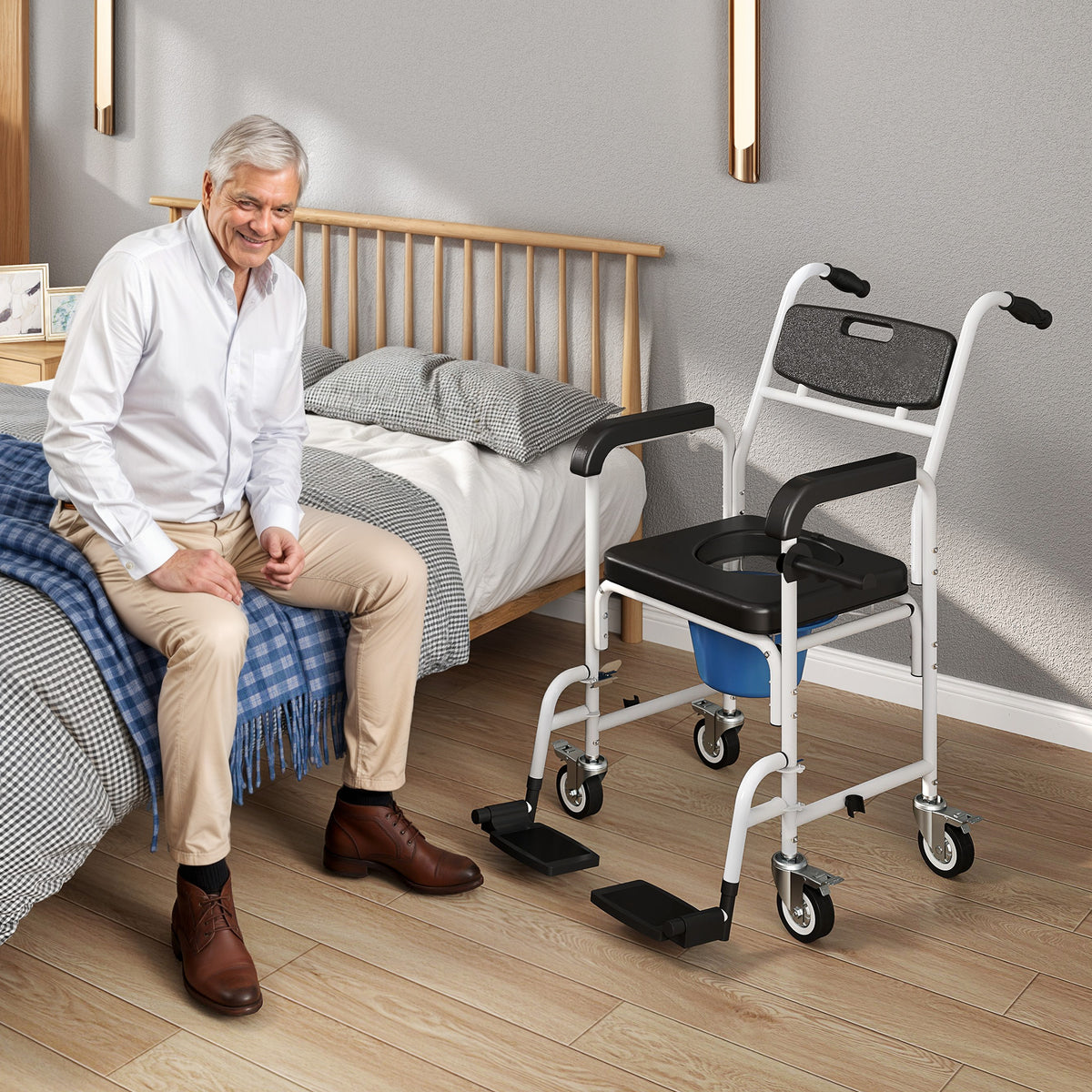 Homcom Rolling Shower Wheelchair & Commode Chair for Seniors - Black