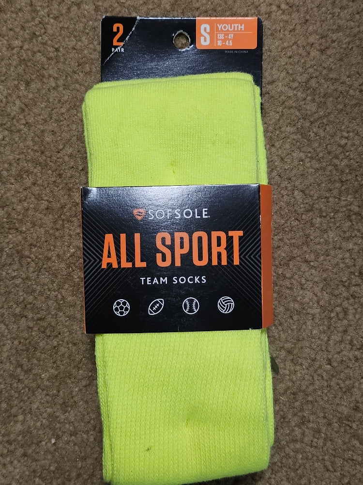 Sof Sole Youth All-Sport Team Athletic Socks, Neon Yellow, 2-Pack, Small