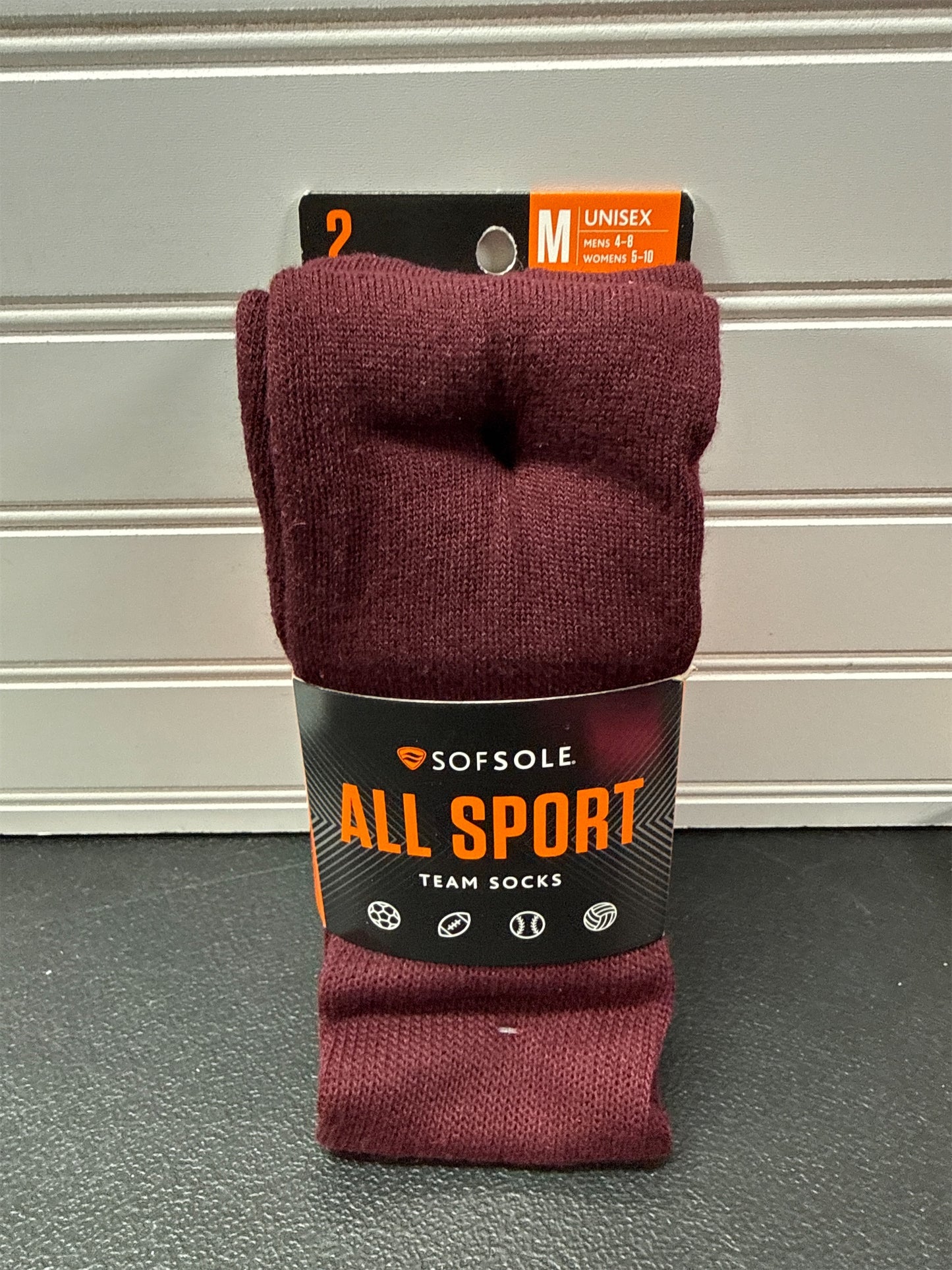 Sofsole Adult All-Sport Team Socks, 2-Pack - Maroon, Size M