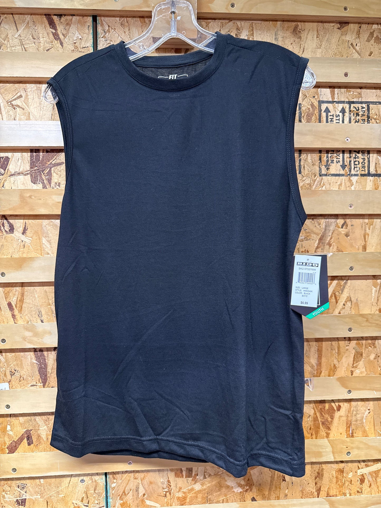 Fit Essentials Boys' Crewneck Muscle Tee - Black, Size L