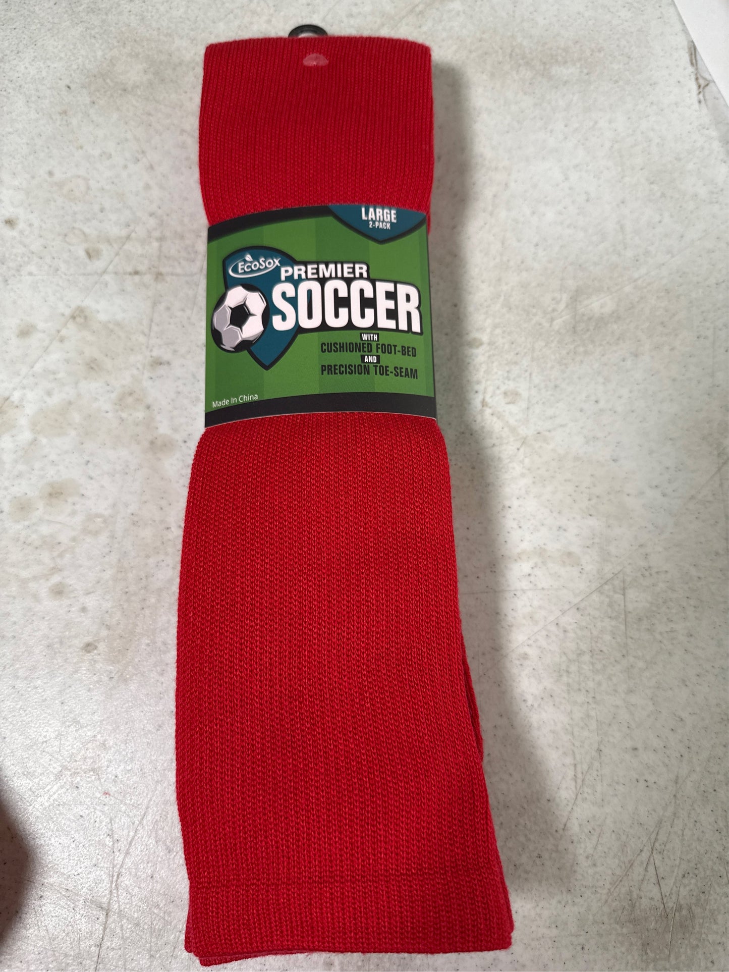 EcoSox Premier Over-the-Calf Soccer Socks - 2 Pack, Red, Size 10-13 (Large)