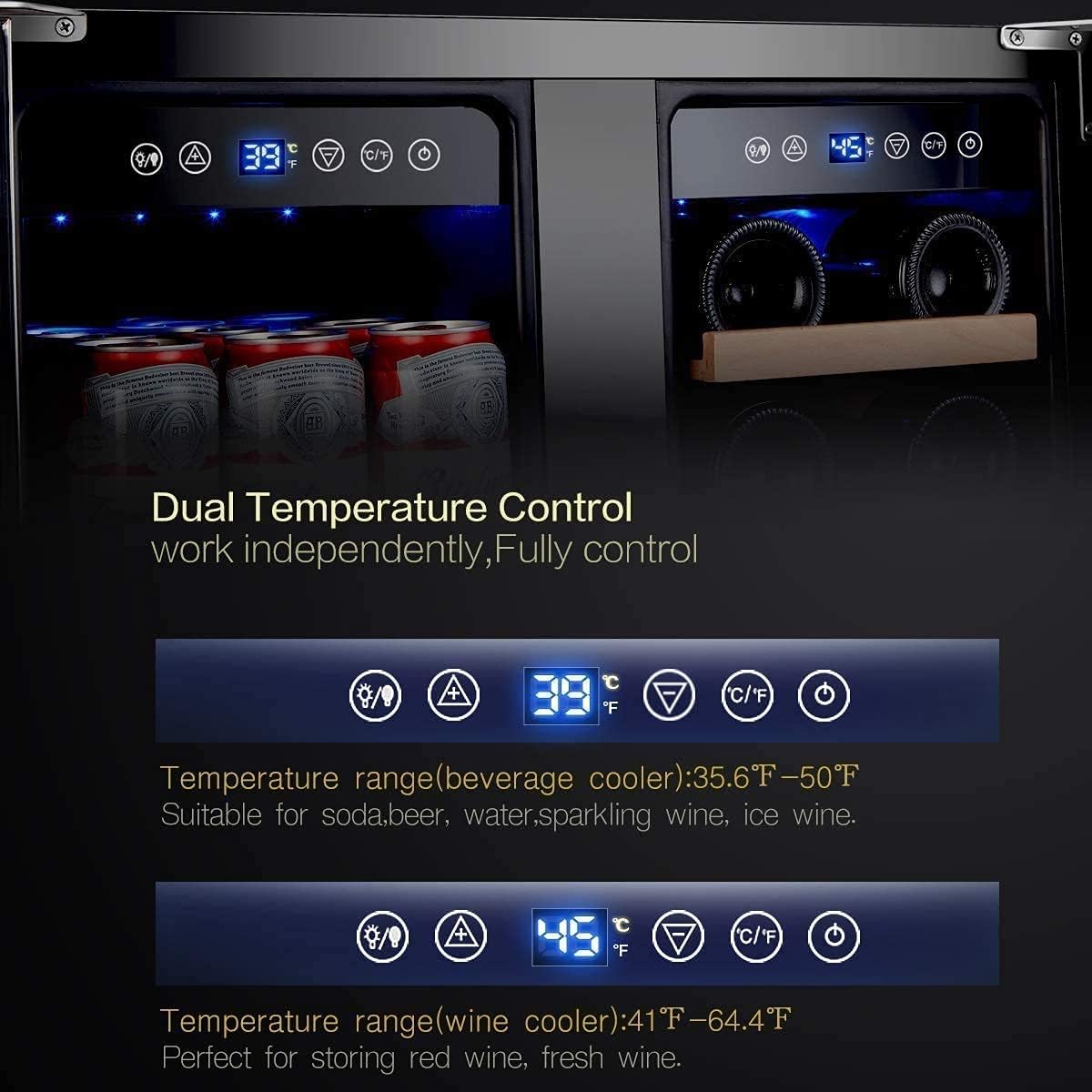 AAOBOSI 30 Inch Dual Zone Wine and Beverage Cooler - Stainless Steel Built-In Fridge