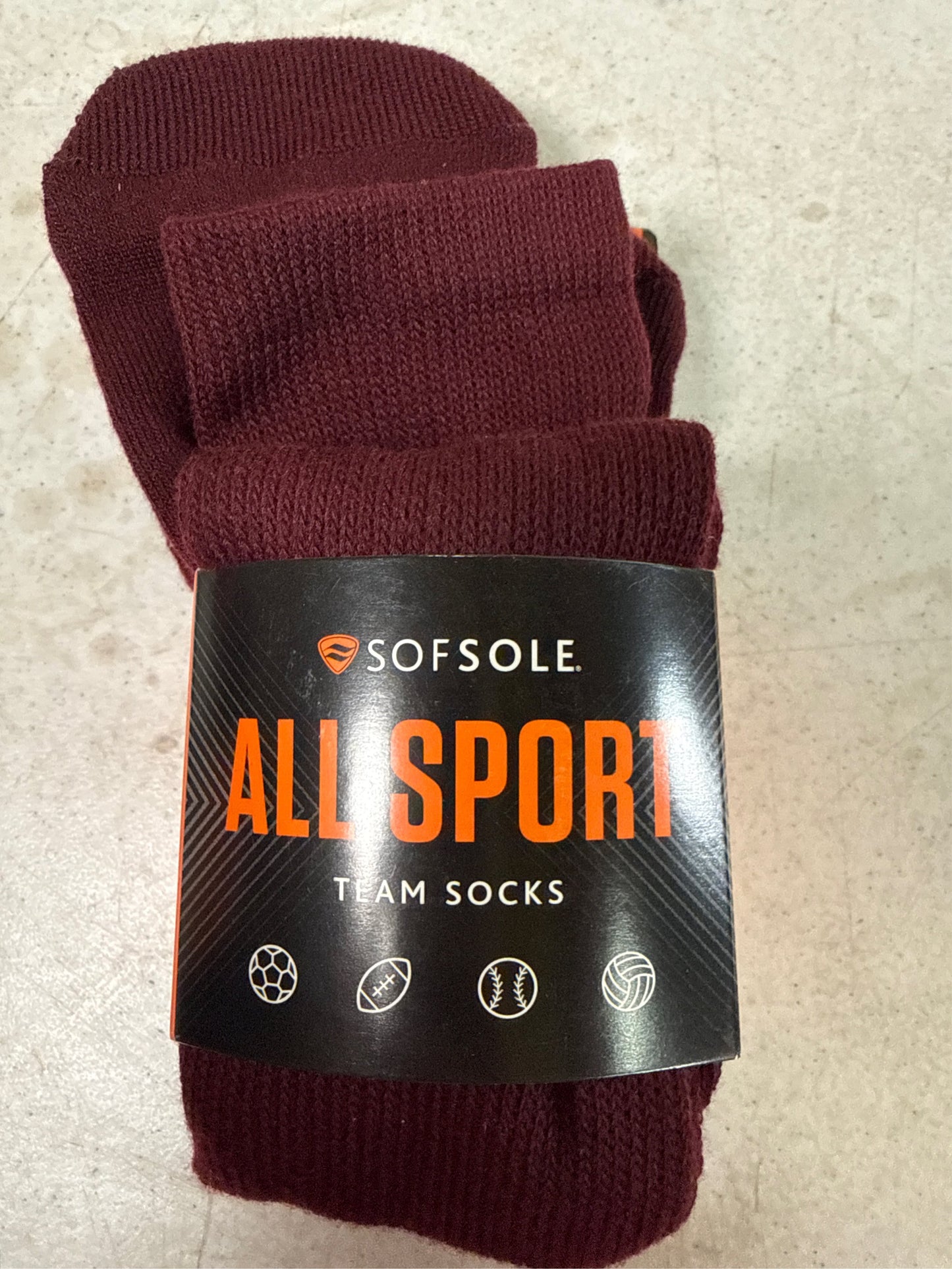 Sof Sole All-Sport Youth Team Athletic Socks - 2 Pack, Maroon, Size Small