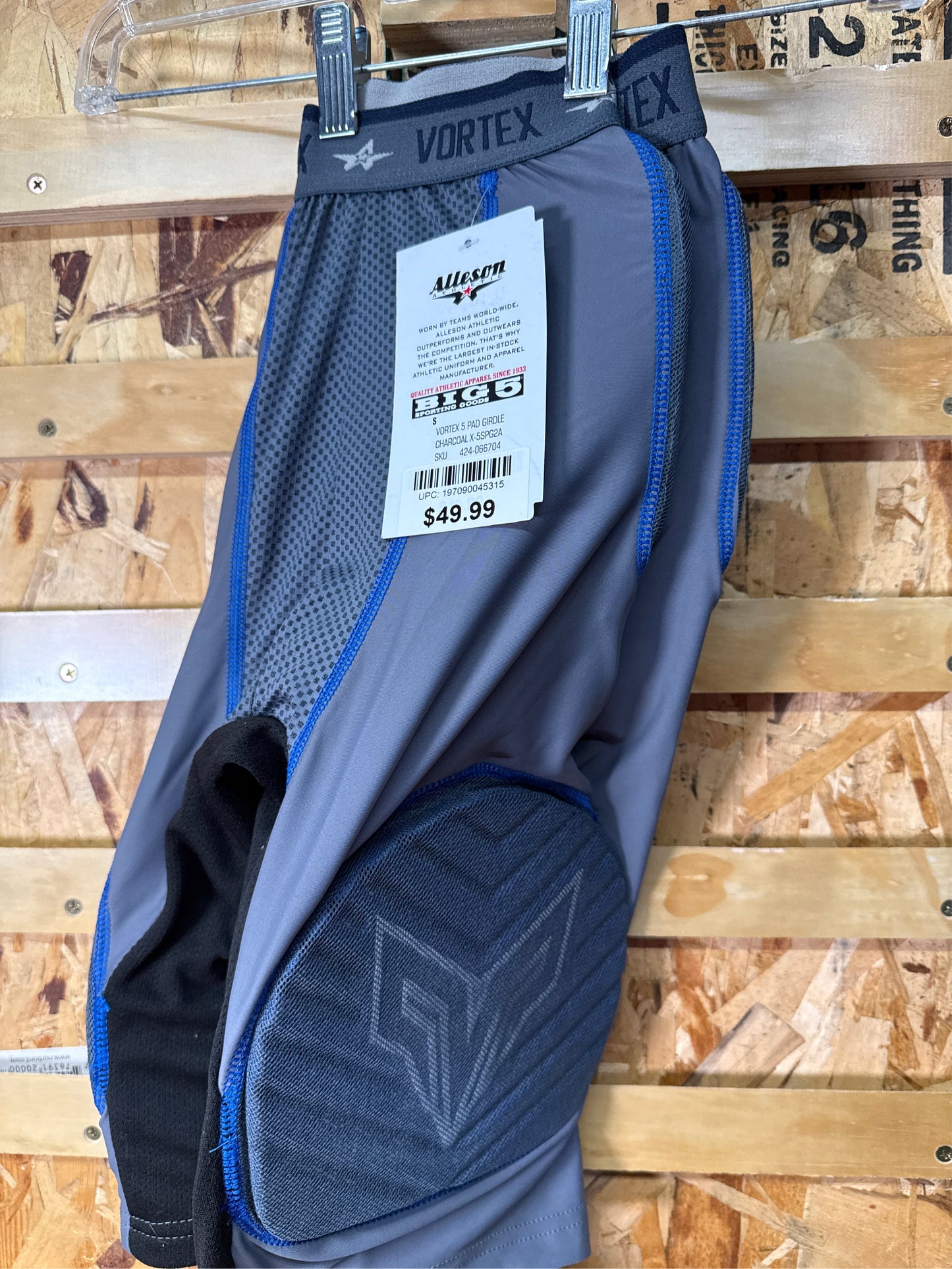 Alleson Adult Vortex Integrated 5-Pad Football Girdle - Gray/Blue, Small